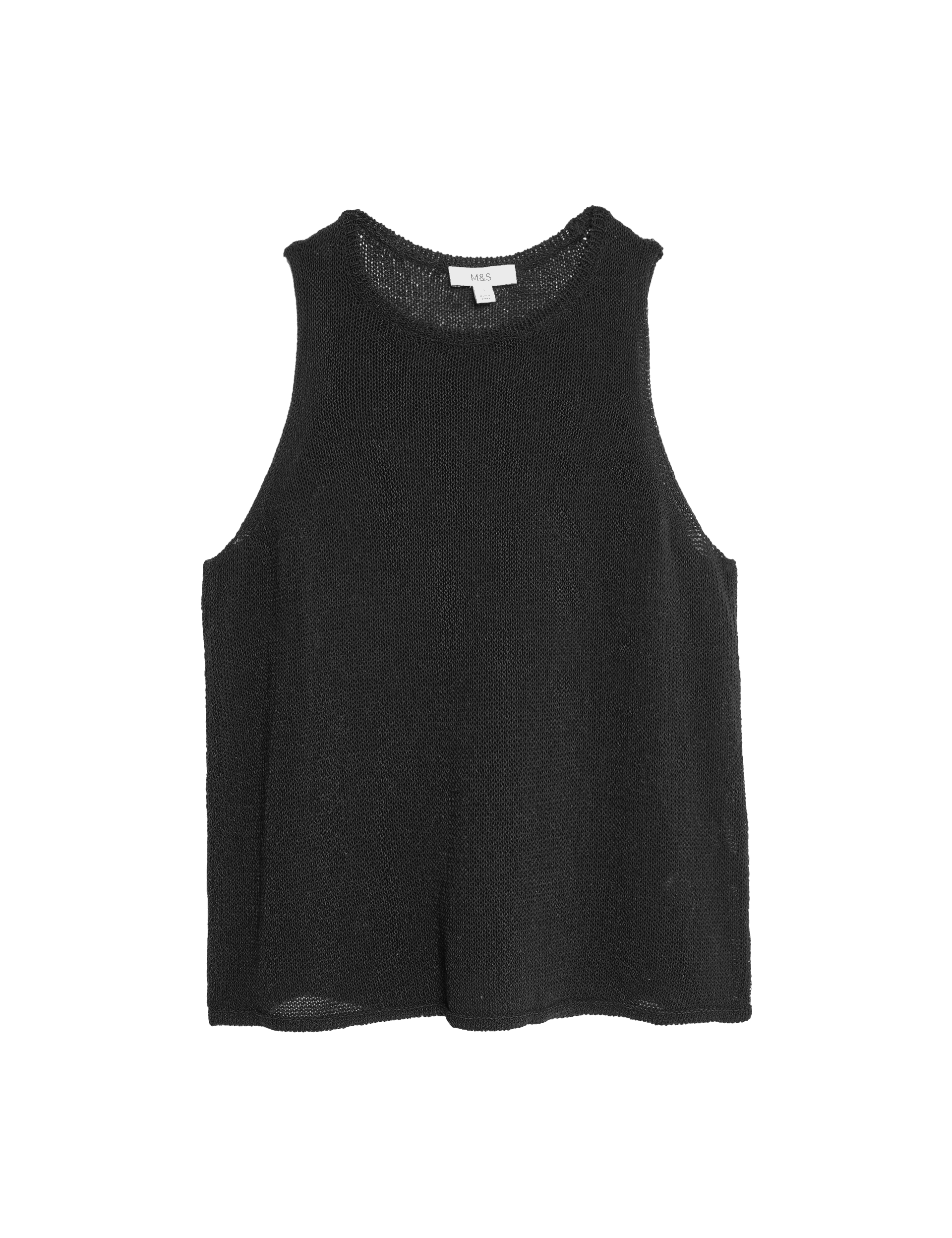 M&S Collection Women's Textured Crew Neck Knitted Vest with Cotton - M - Black, Black