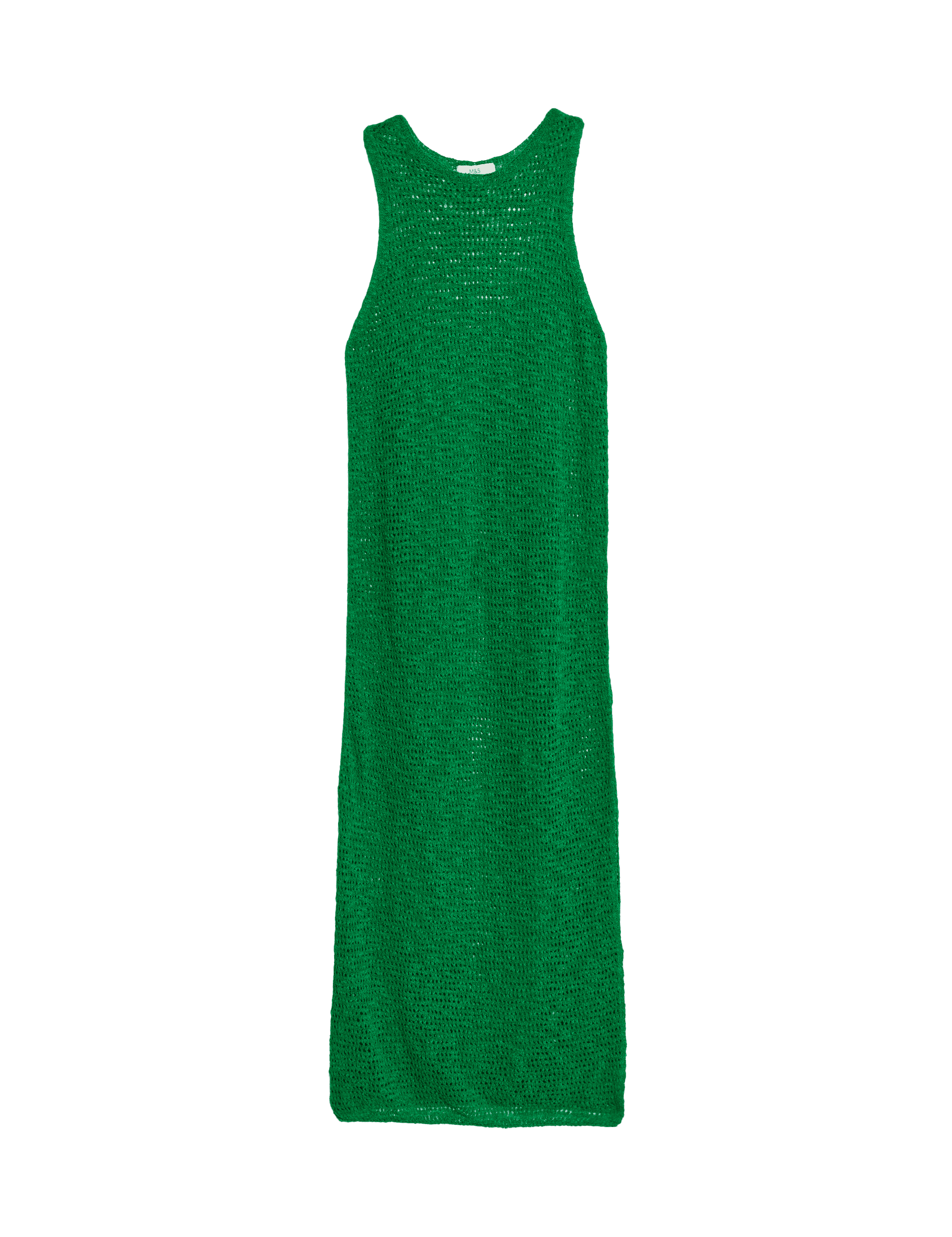 M&S Collection Women's Cotton Rich Knitted Midi Dress with Linen - Bright Green, Bright Green,Neutra