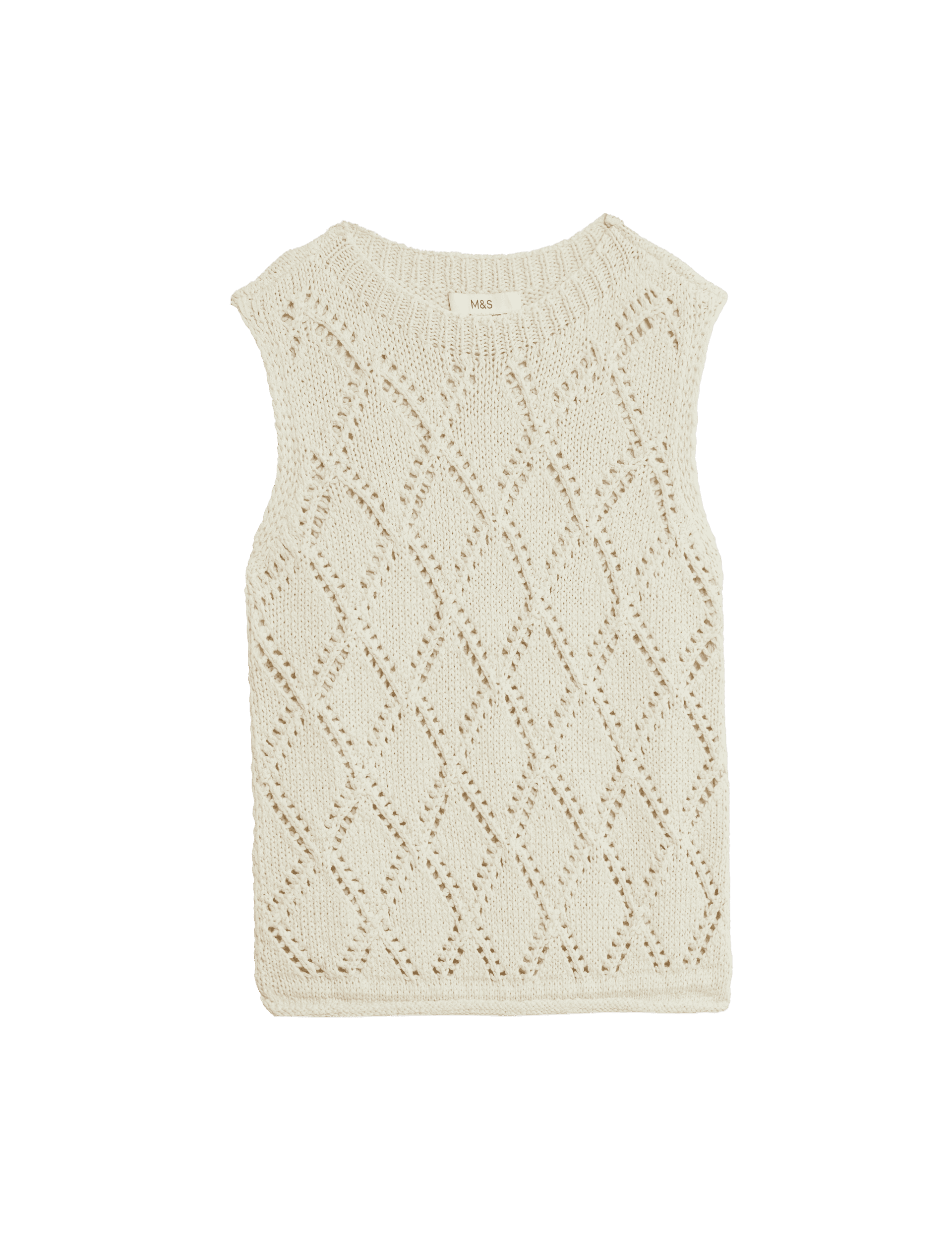 M&S Collection Women's Cotton Blend Diamond Stitch Knitted Vest - Natural, Natural,Faded Khaki