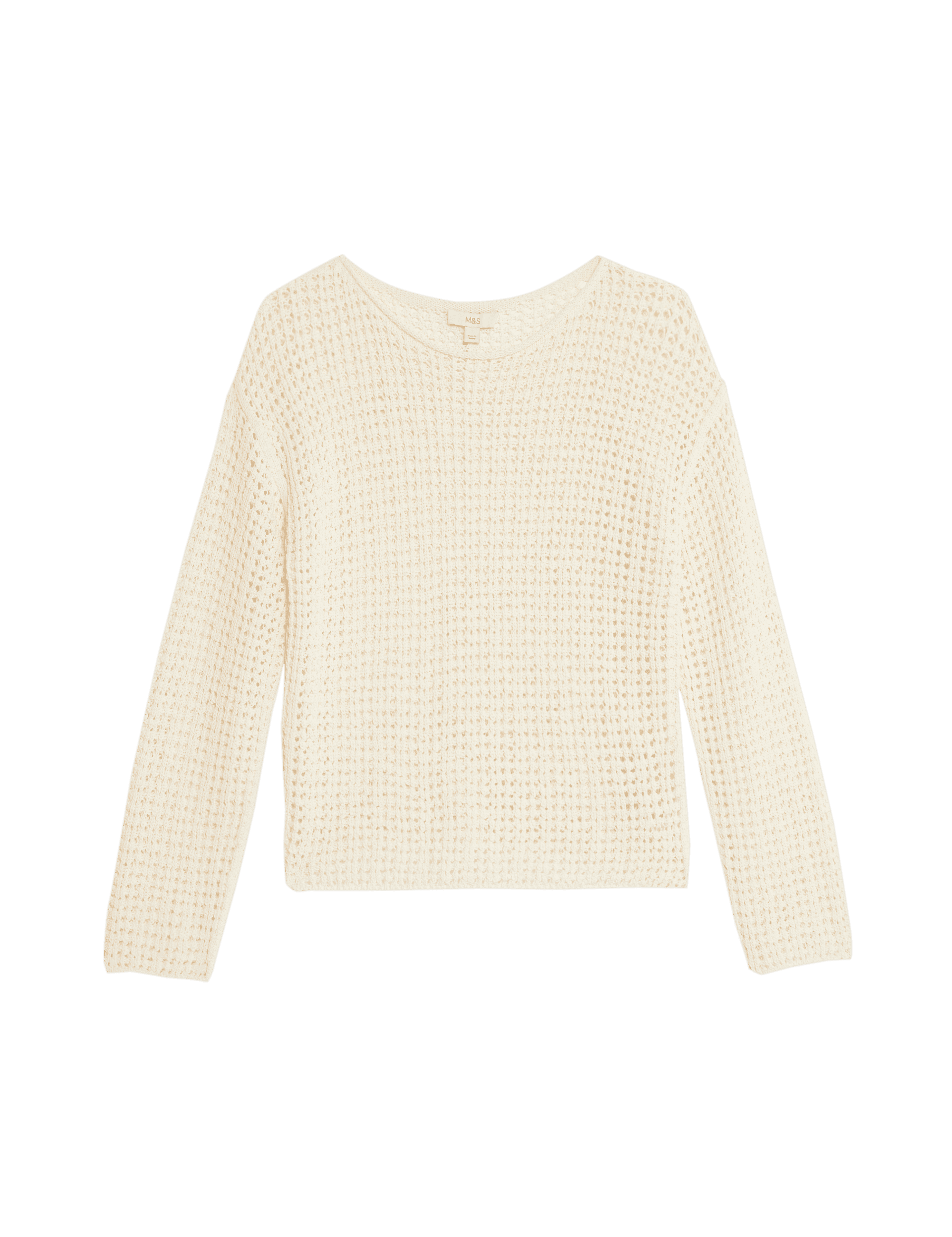 M&S Collection Women's Cotton Blend Crew Neck Short Jumper - Ivory, Ivory