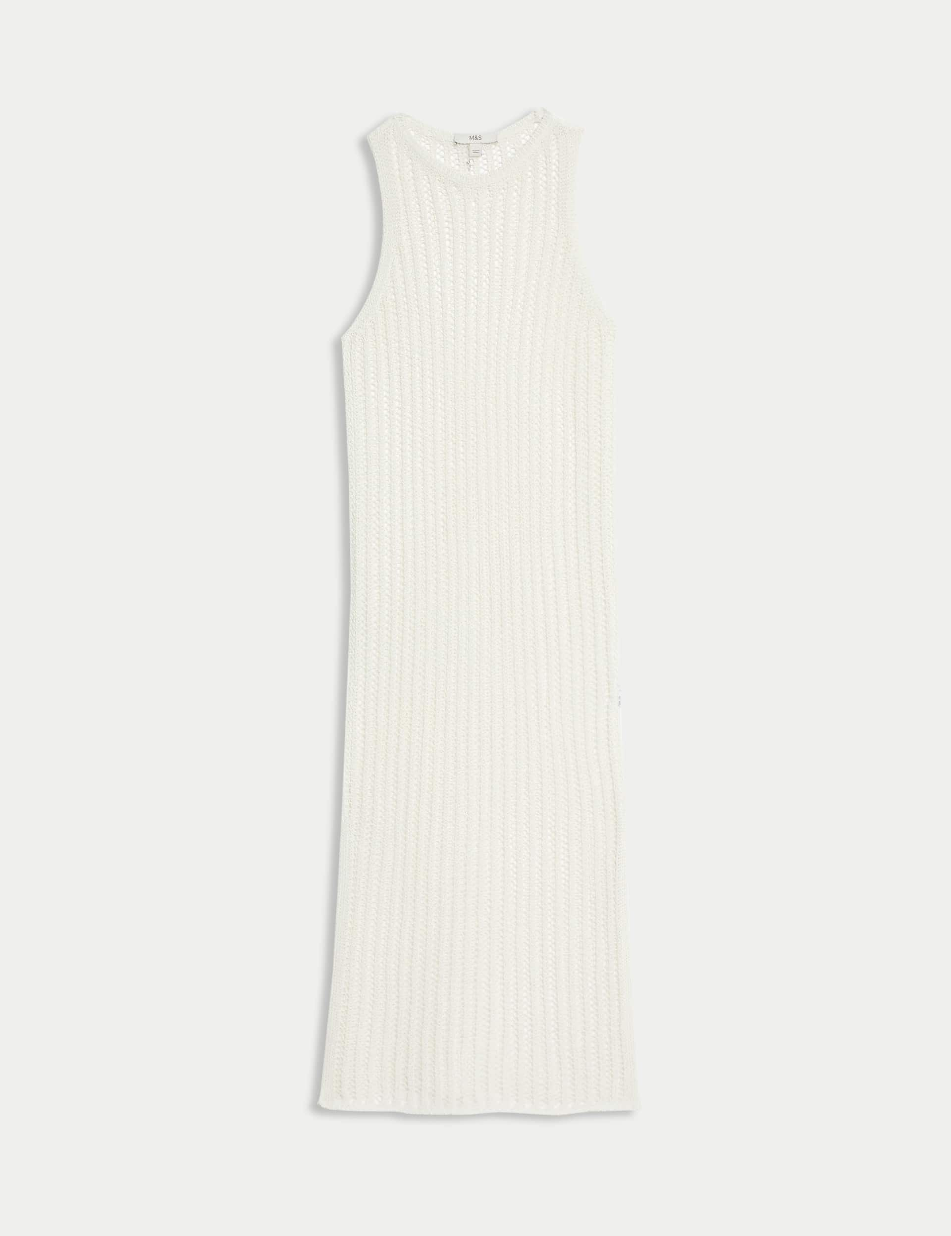 M&S Collection Women's Textured Openstitch Midi Knitted Dress - Ivory, Tomato,Ivory