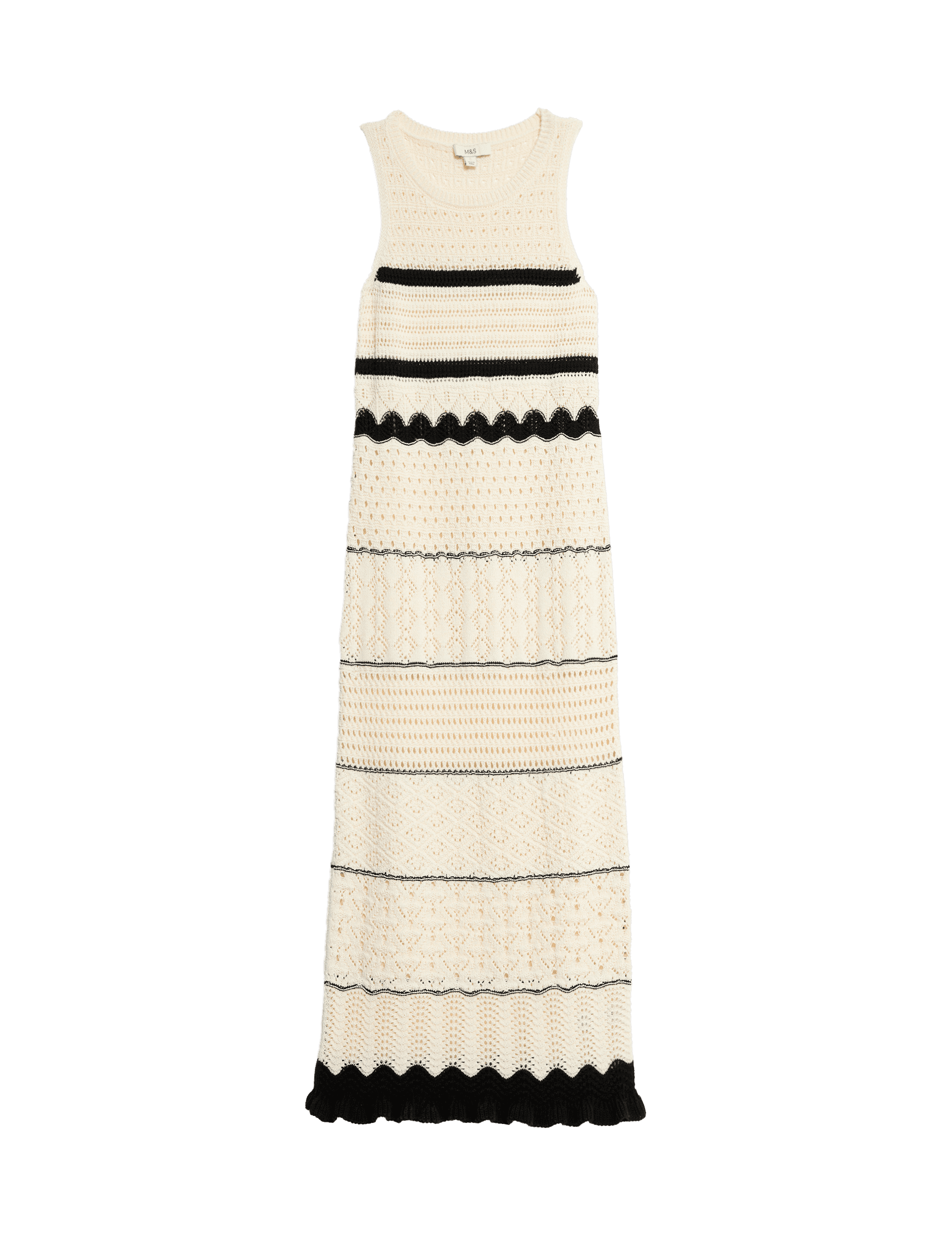 M&S Collection Women's Cotton Blend Knitted Round Neck Midi Dress - Ivory Mix, Ivory Mix