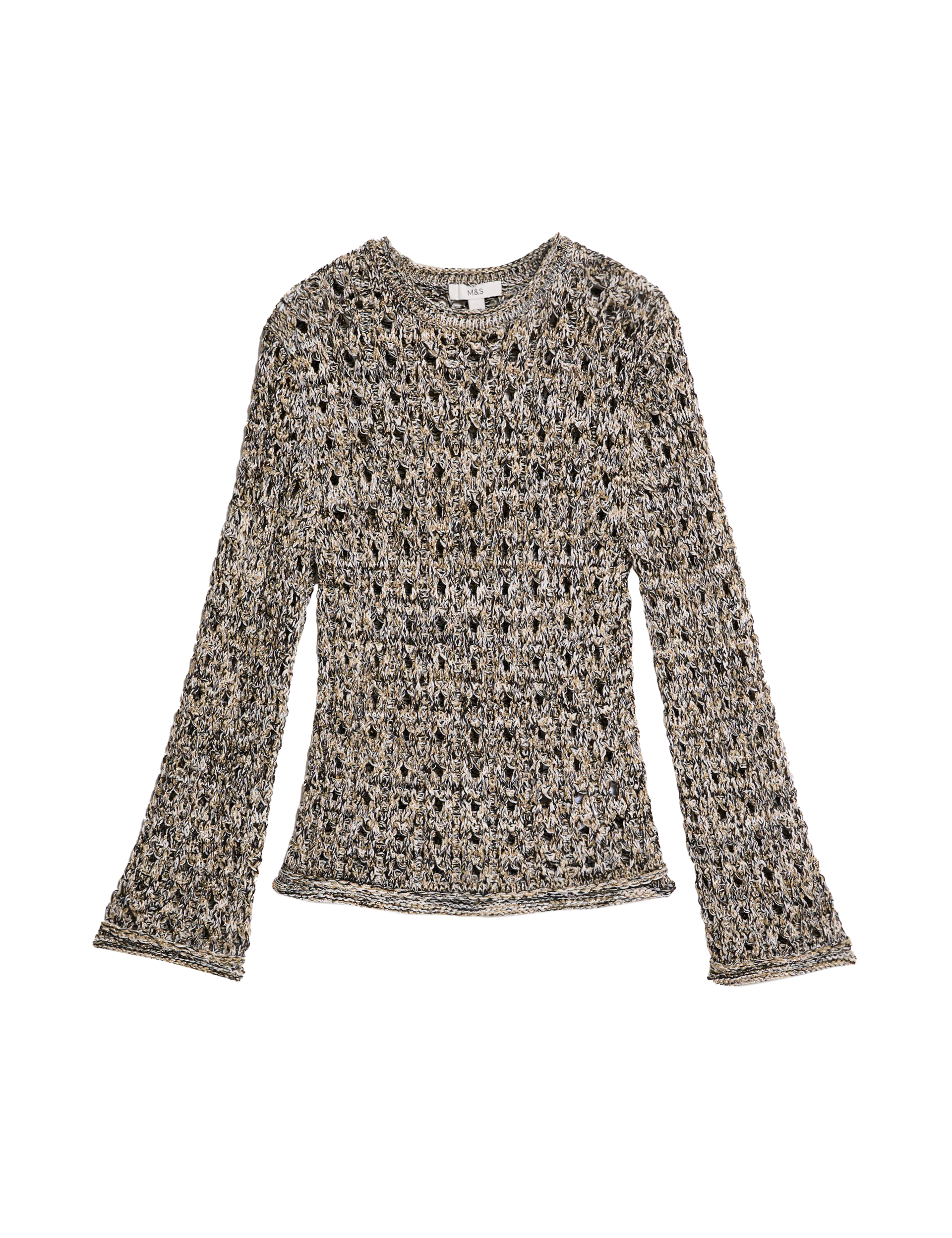 M&S Collection Women's Cotton Blend Metallic Textured Jumper - Gold Mix, Lilac Mix,Gold Mix