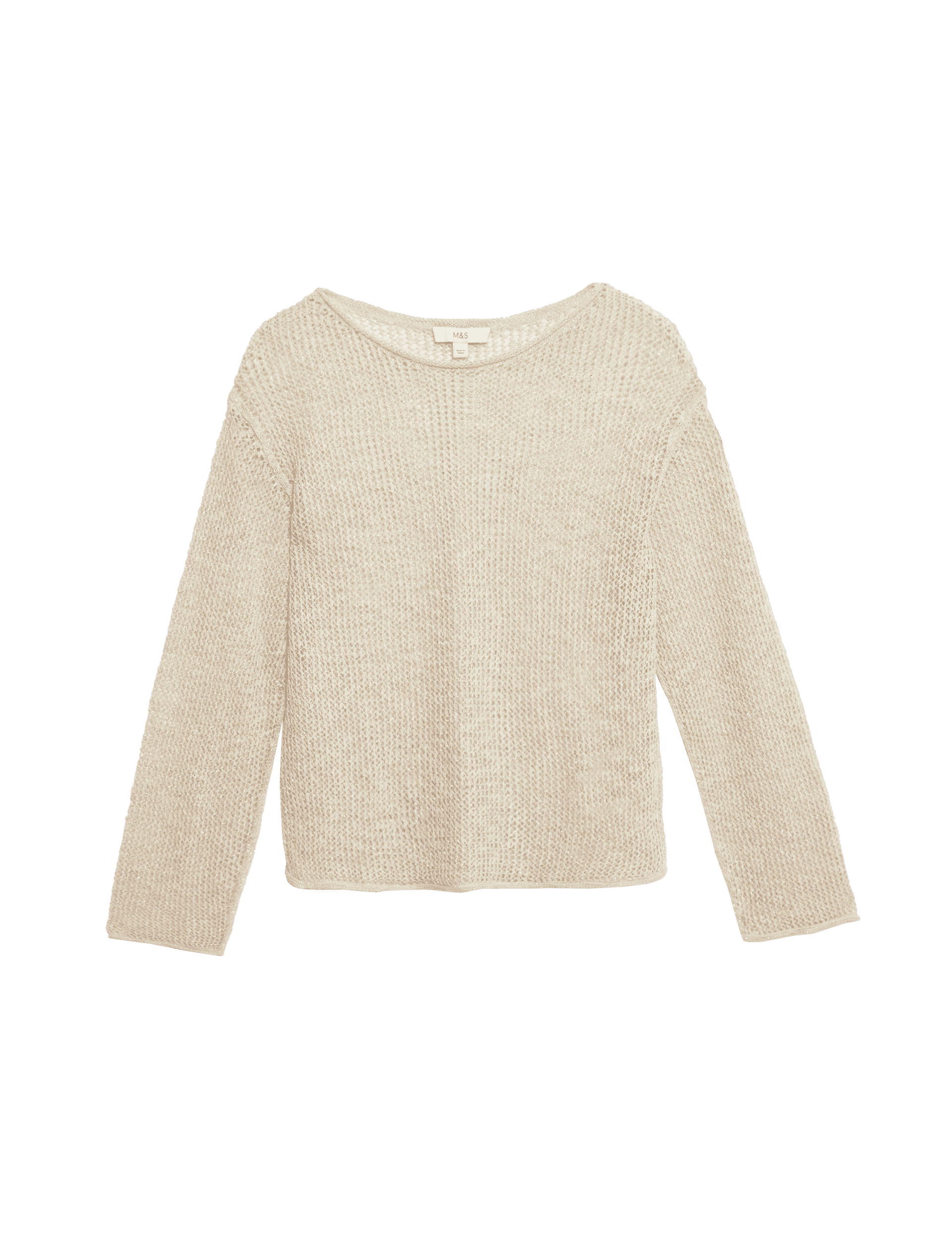 M&S Collection Women's Cotton Blend Metallic Jumper with Linen - Neutral, Khaki Mix,Neutral