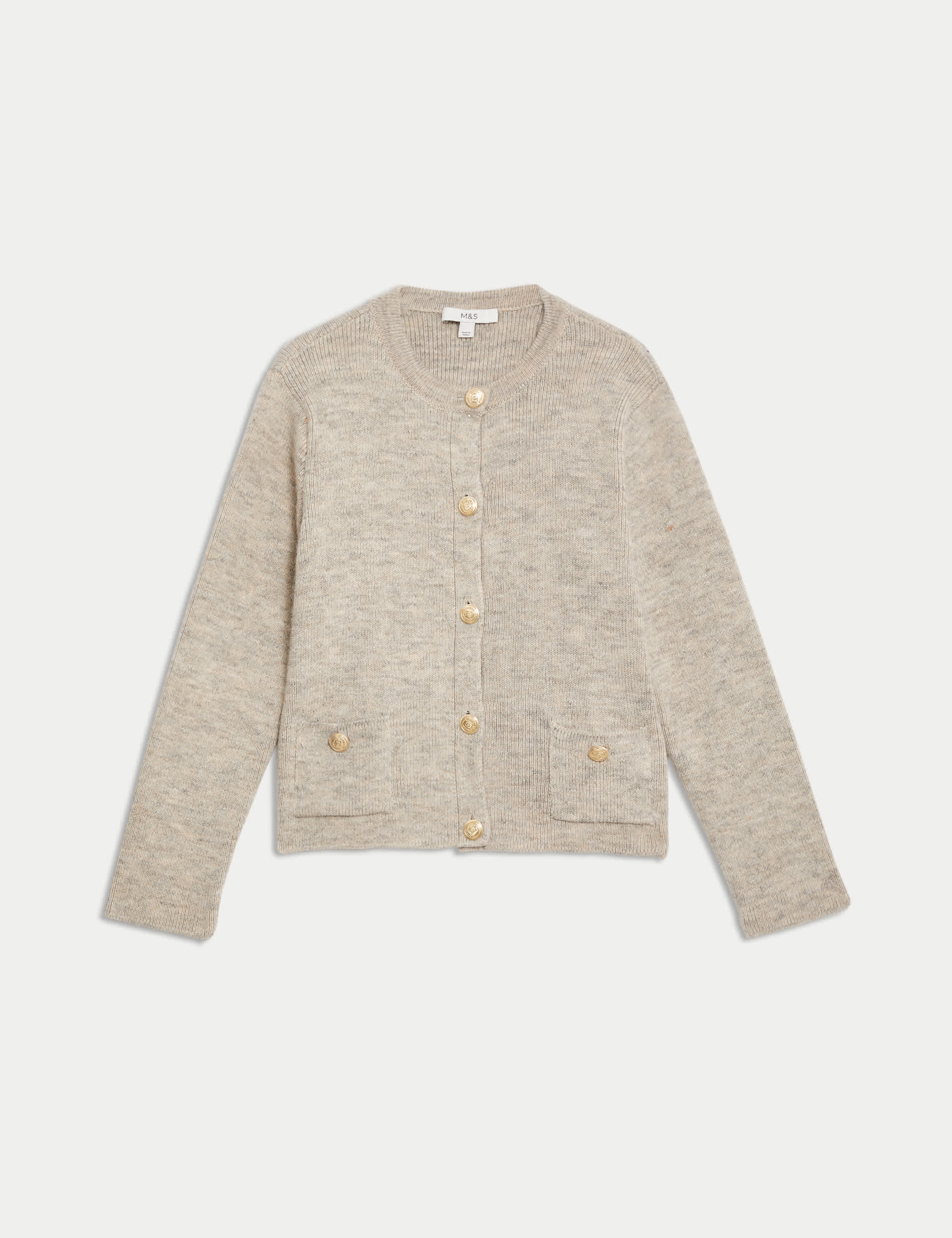 M&S Women's Crew Neck Cardigan - M - Oatmeal, Oatmeal