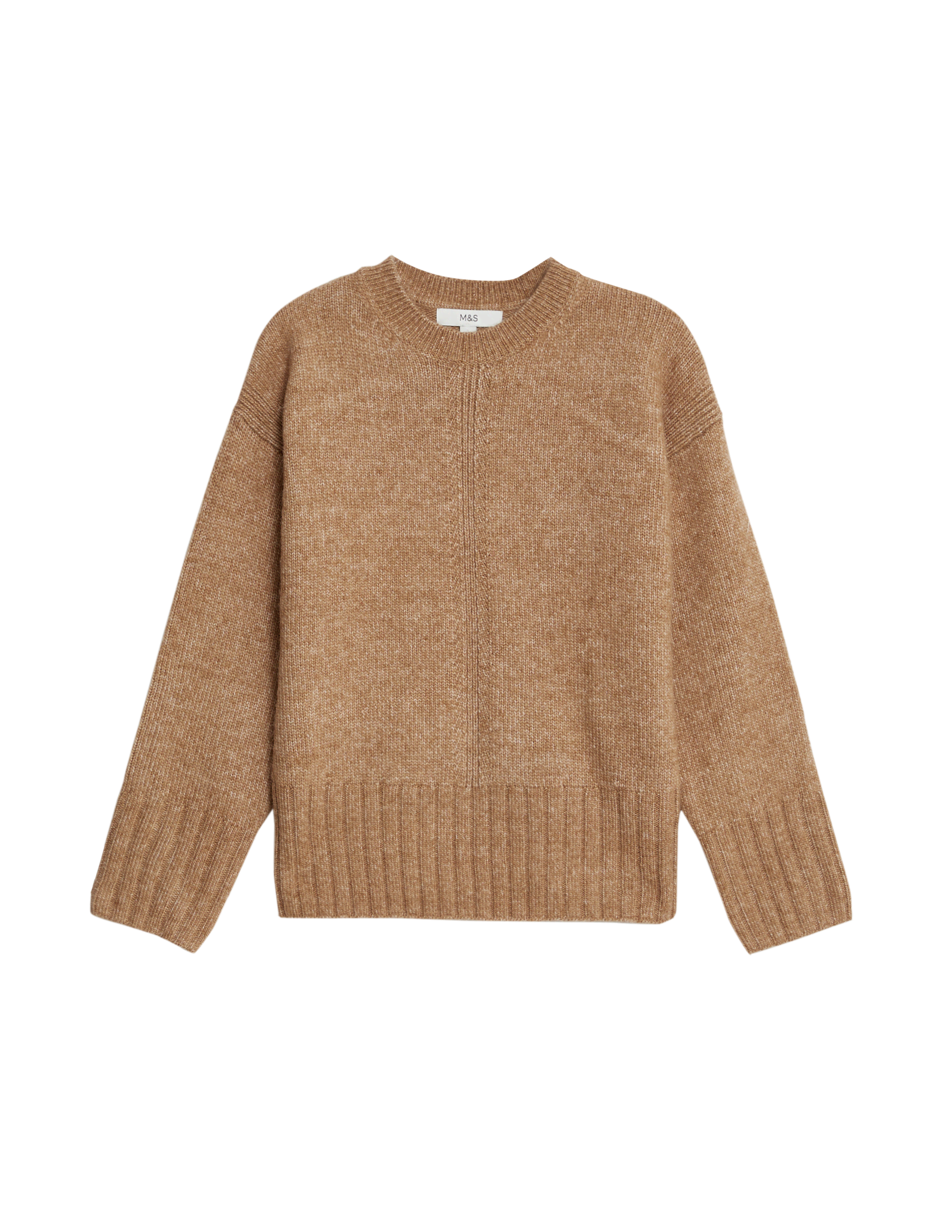 M&S Collection Women's Textured Crew Neck Relaxed Jumper - Soft Spice, Soft Spice,Light Natural