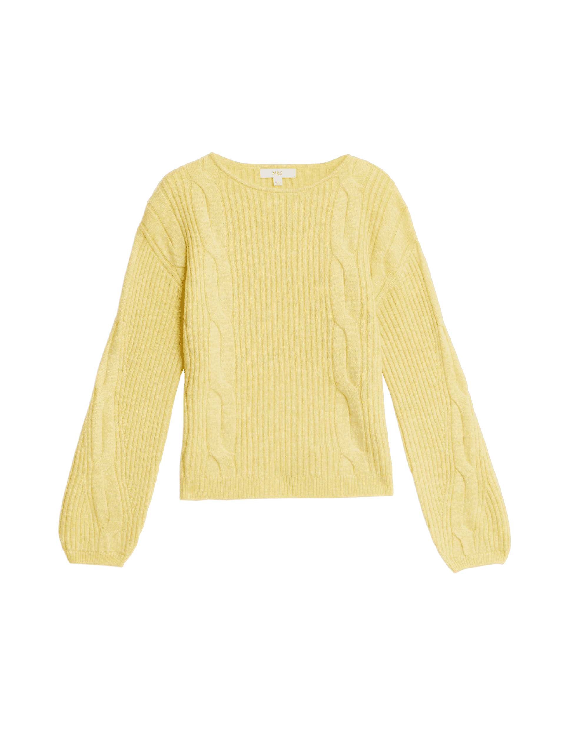 M&S Collection Women's Cable Knit Crew Neck Jumper with Wool - Buttercup, Cornflower,Buttercup,Light