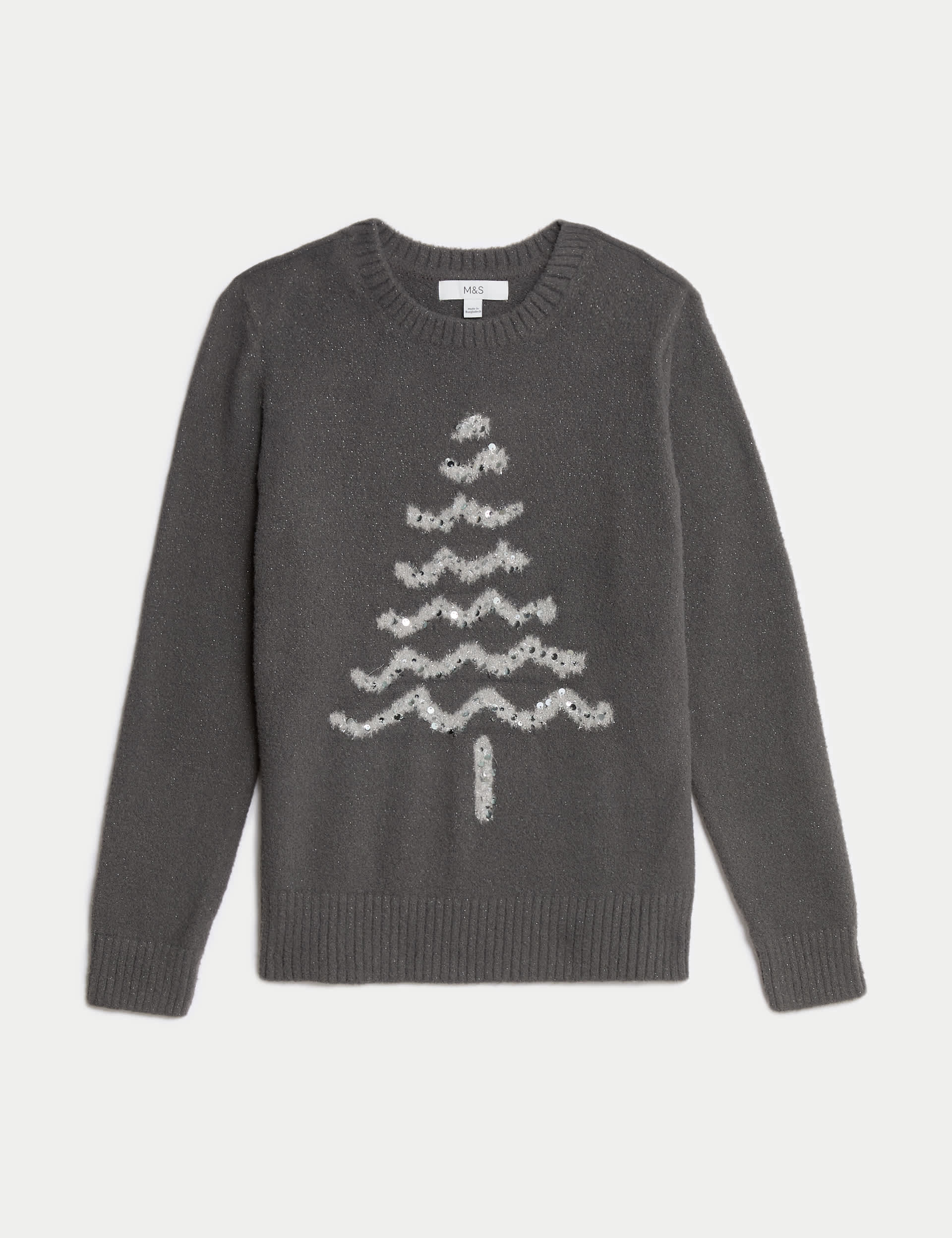 M&S Women's Metallic Crew Neck Christmas Jumper - XS - Grey Mix, Grey Mix