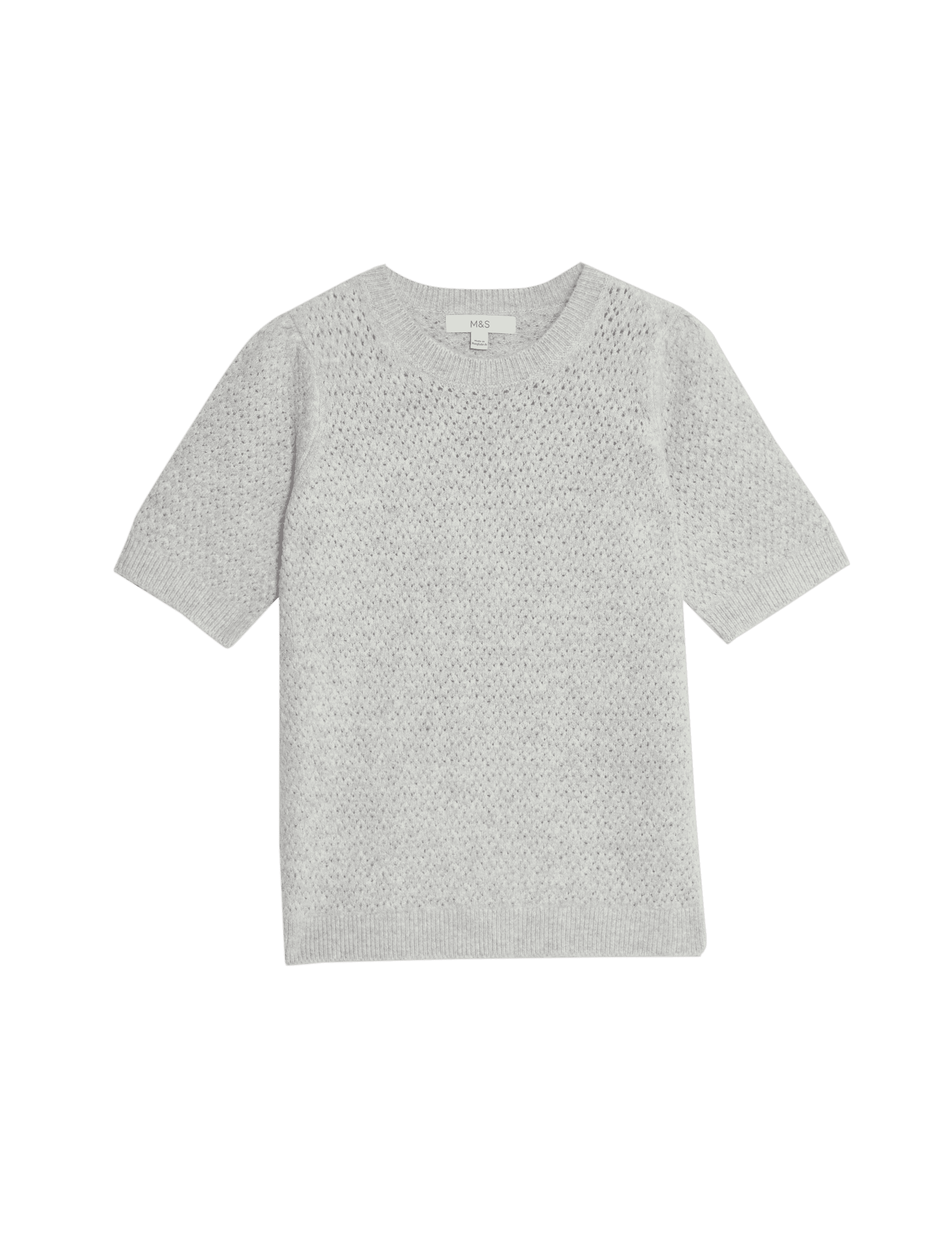 M&S Collection Women's Pointelle Slim Fit Puff Sleeve Top - Grey, Soft Gold,Grey