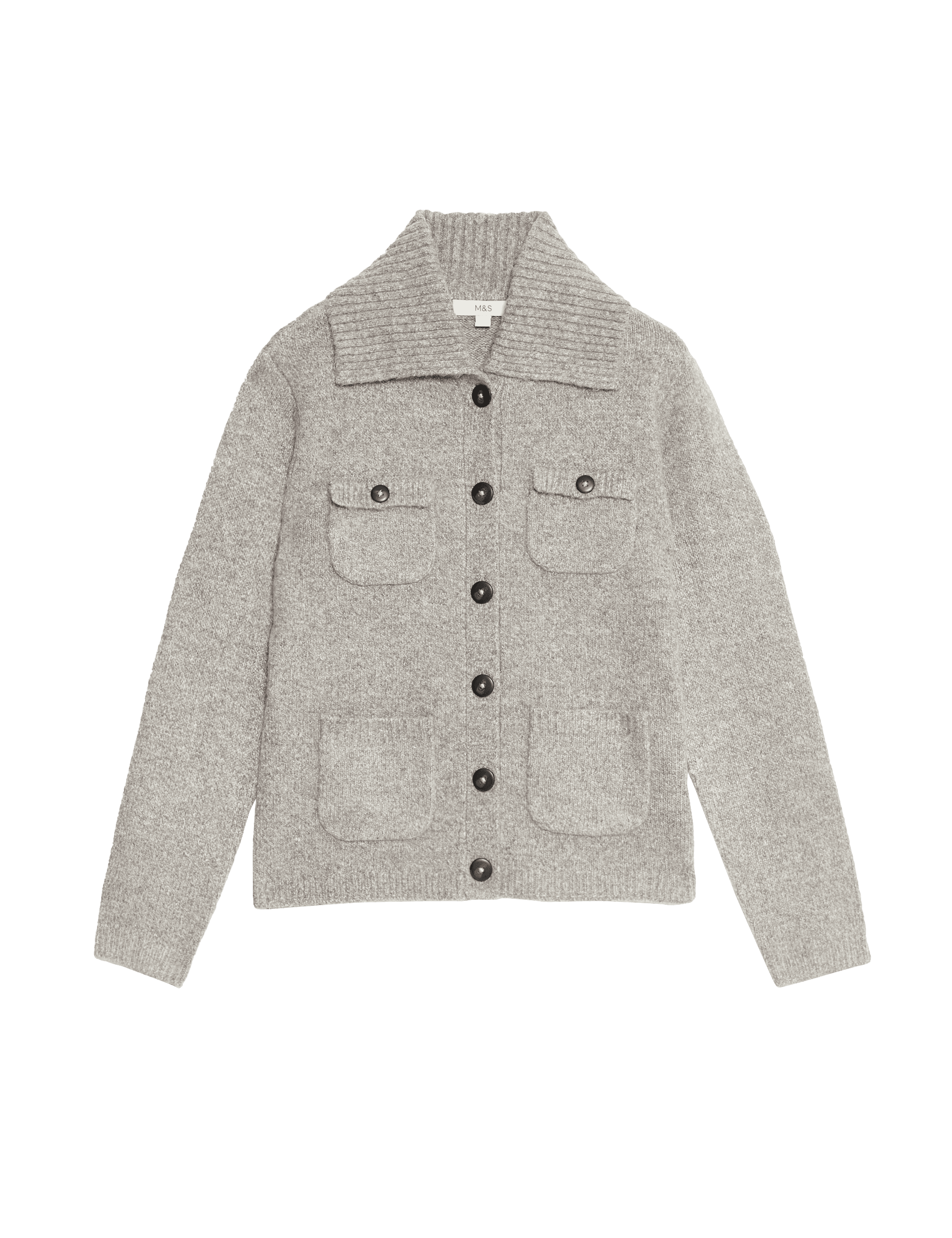 M&S Collection Women's Textured Tweed Knitted Jacket - S - Neutral, Thunder,Neutral