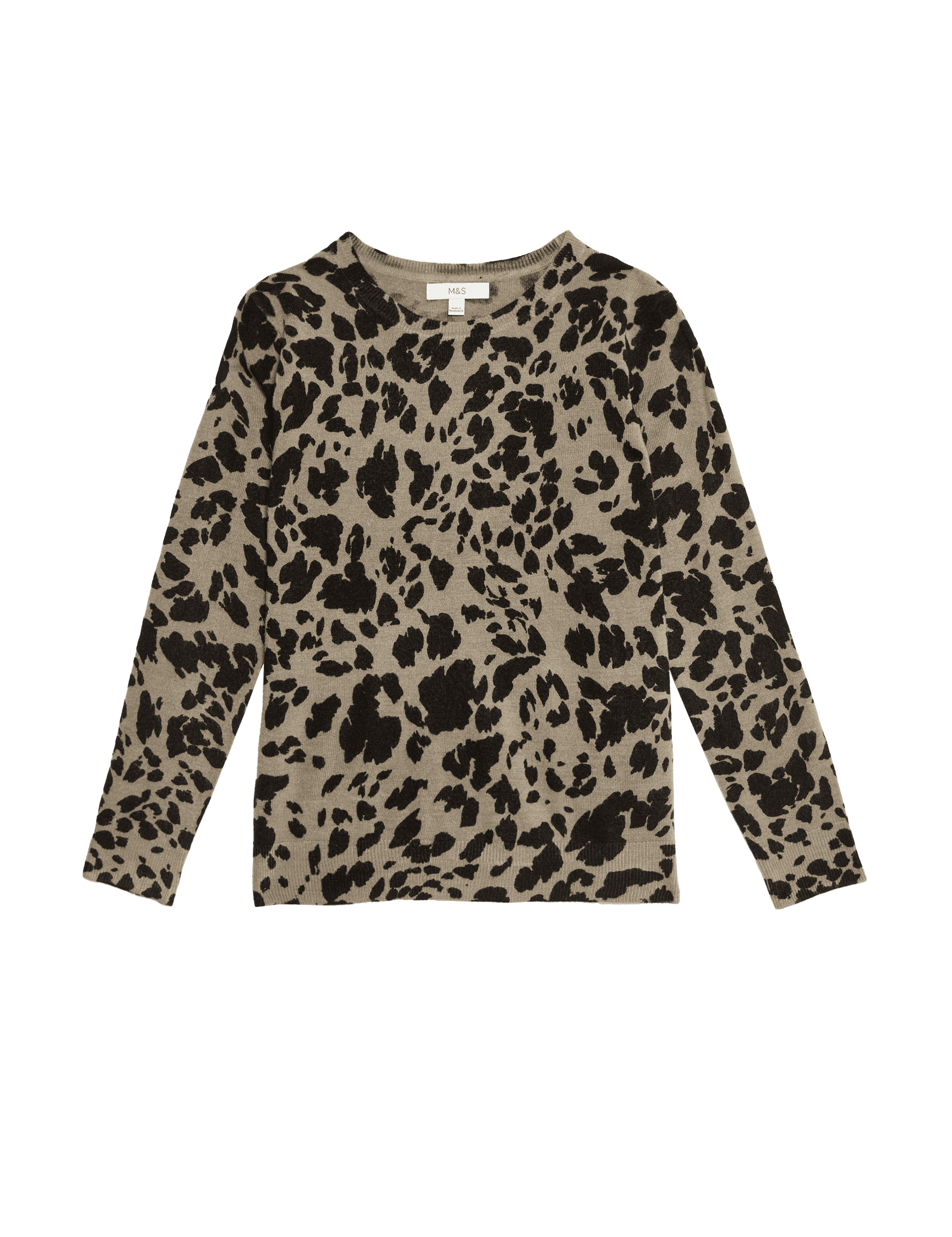 M&S Collection Women's Supersoft Animal Print Crew Neck Jumper - 12 - Mocha, Grey,Mocha