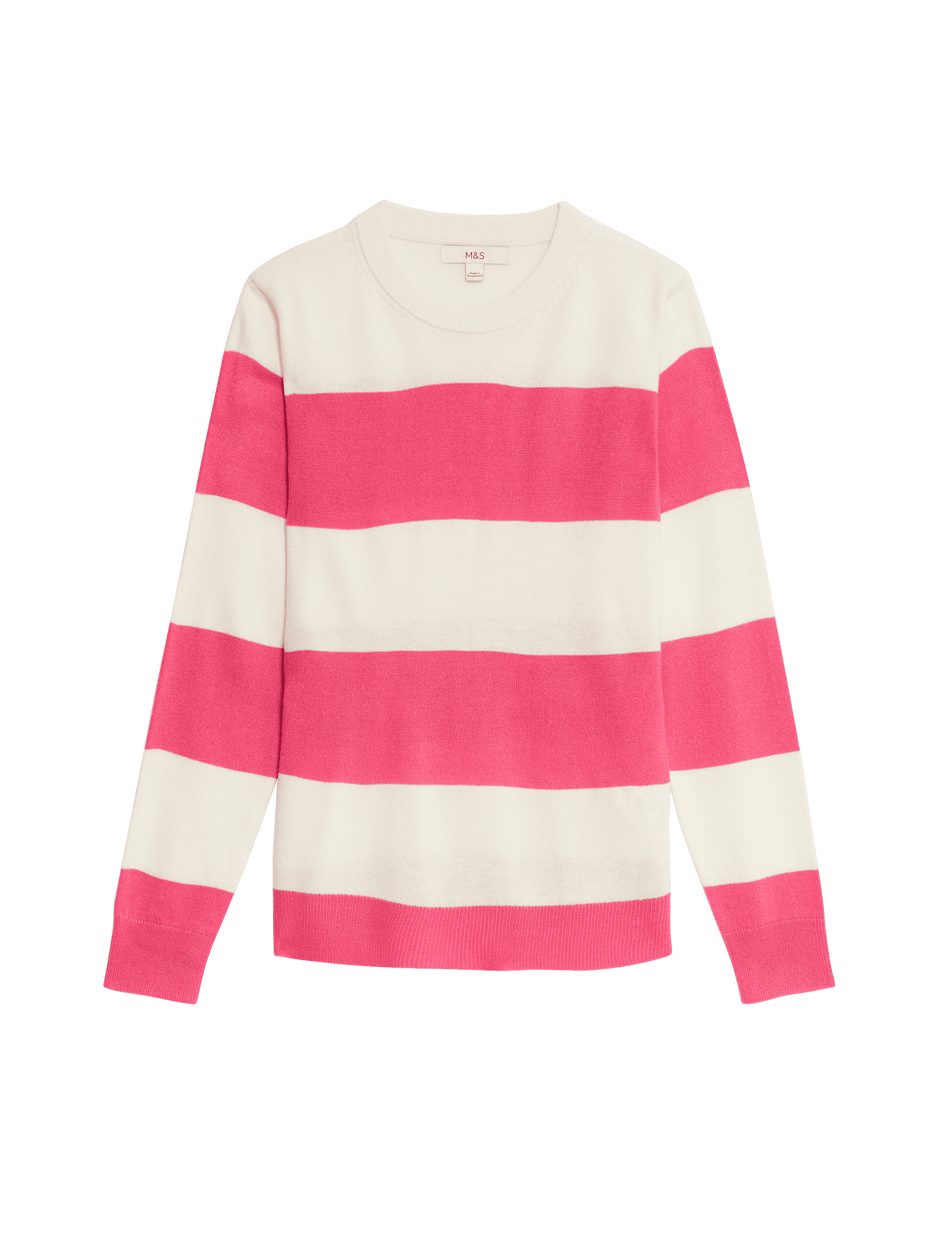 M&S Collection Women's Supersoft Striped Crew Neck Relaxed Jumper - 12 - Pink, Pink