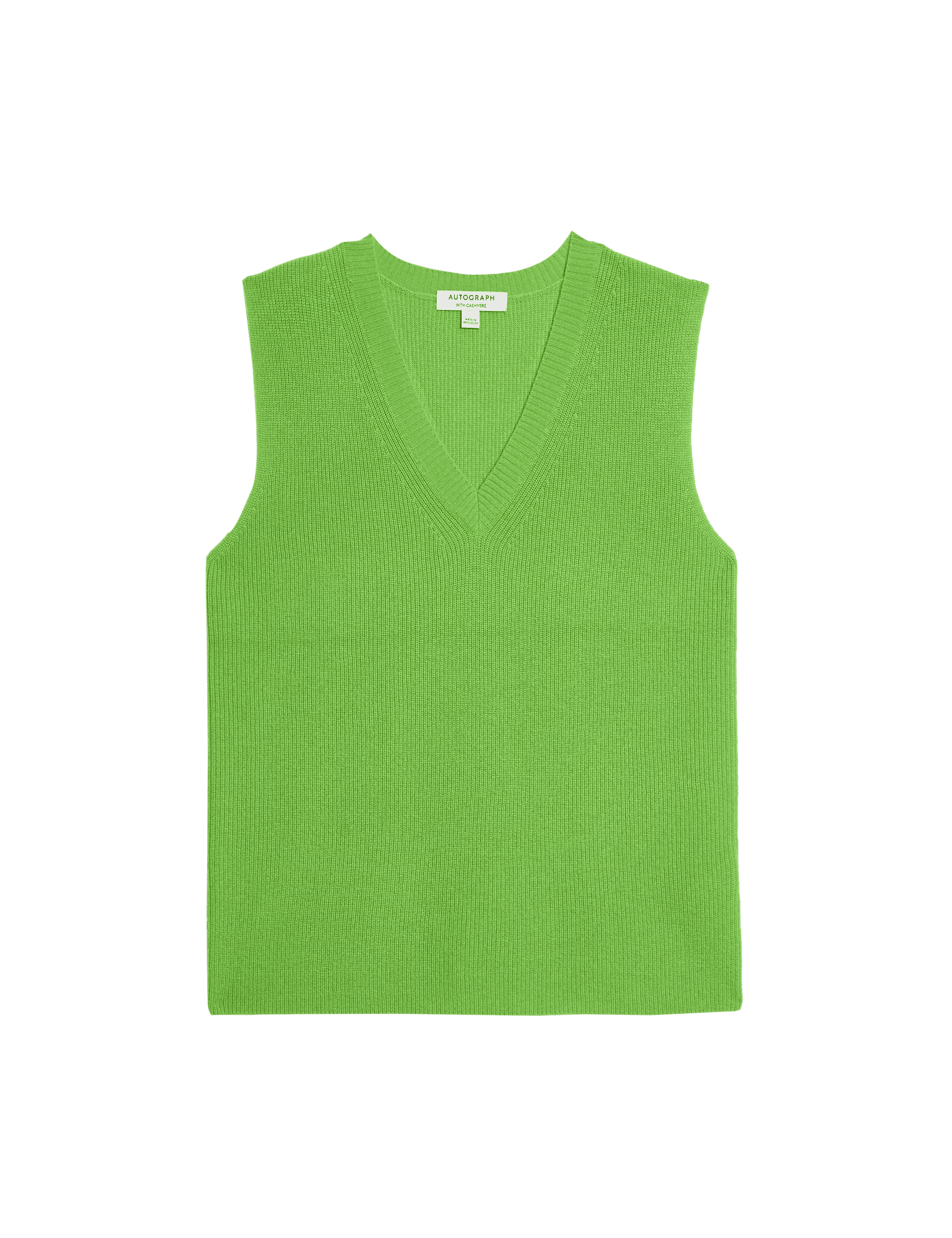 M&S Collection Women's Merino Wool Rich Textured Knitted Vest with Cashmere - Apple Green, Apple Gre