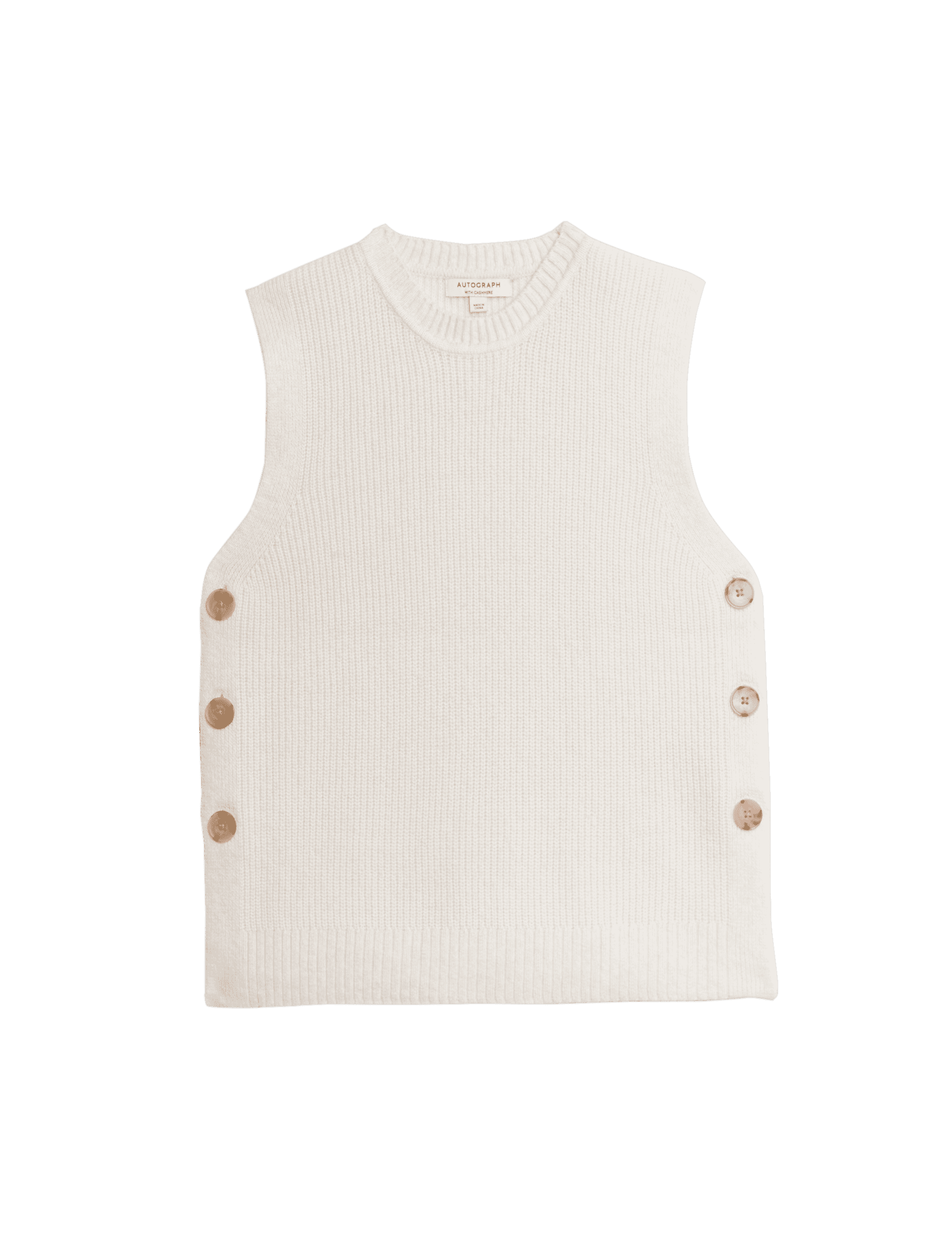 Autograph Women's Wool Blend Ribbed Jumper with Cashmere - Cream, Cream,Hazelnut