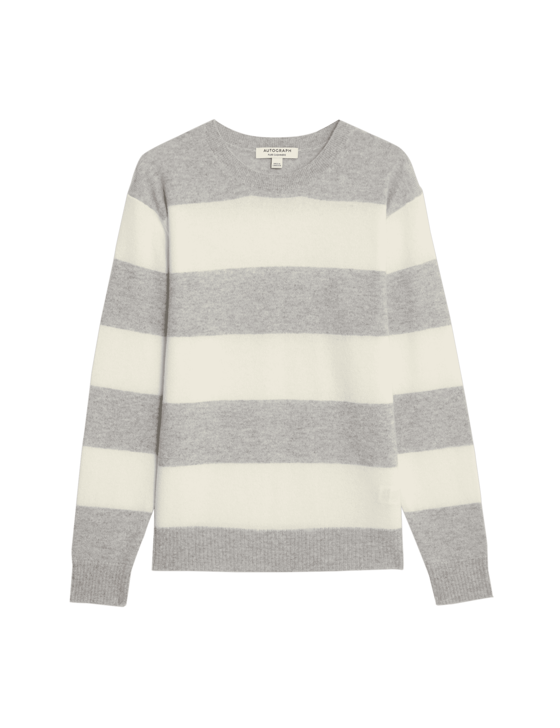 Autograph Women's Pure Cashmere Striped Crew Neck Jumper - 12 - Grey Mix, Neutral,Grey Mix