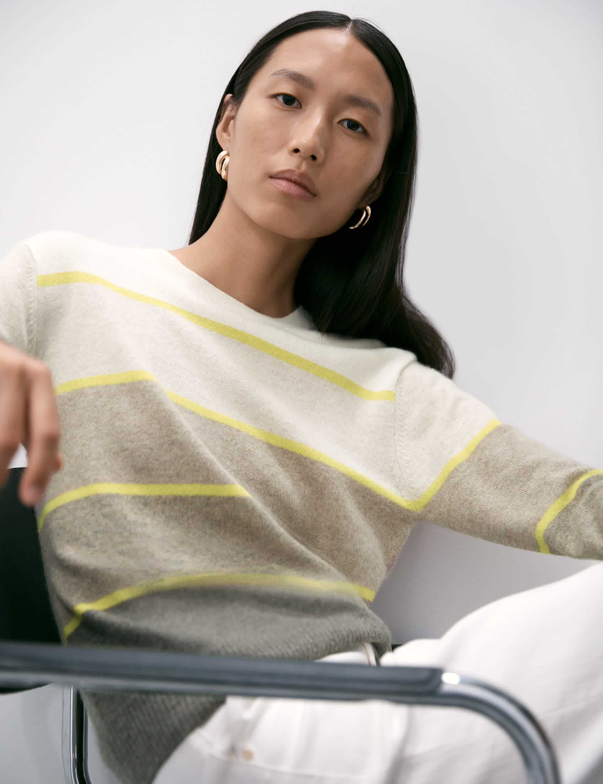 Autograph Women's Pure Cashmere Striped Crew Neck Jumper