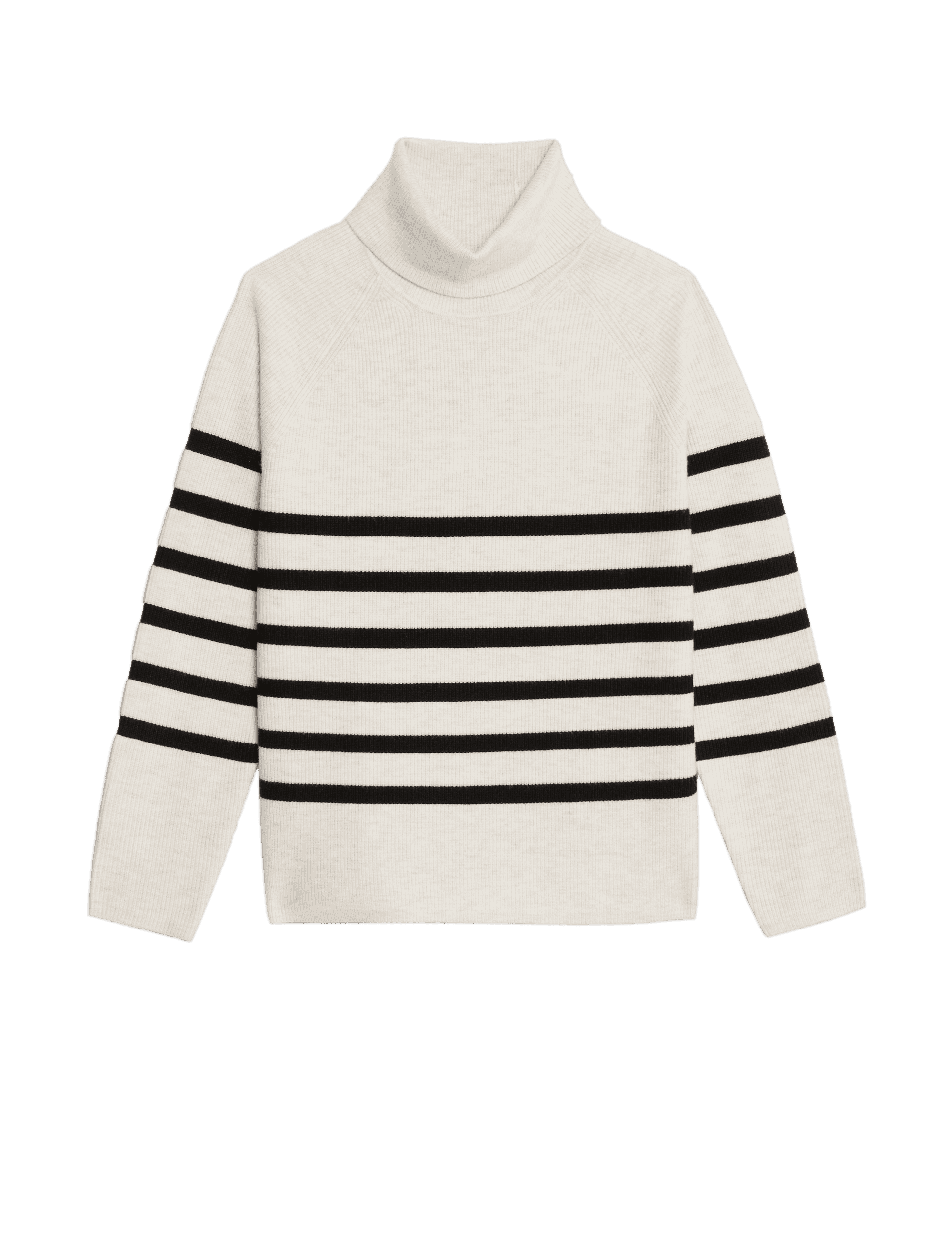 M&S Collection Women's Soft Touch Striped Ribbed Roll Neck Jumper - Light Natural, Light Natural