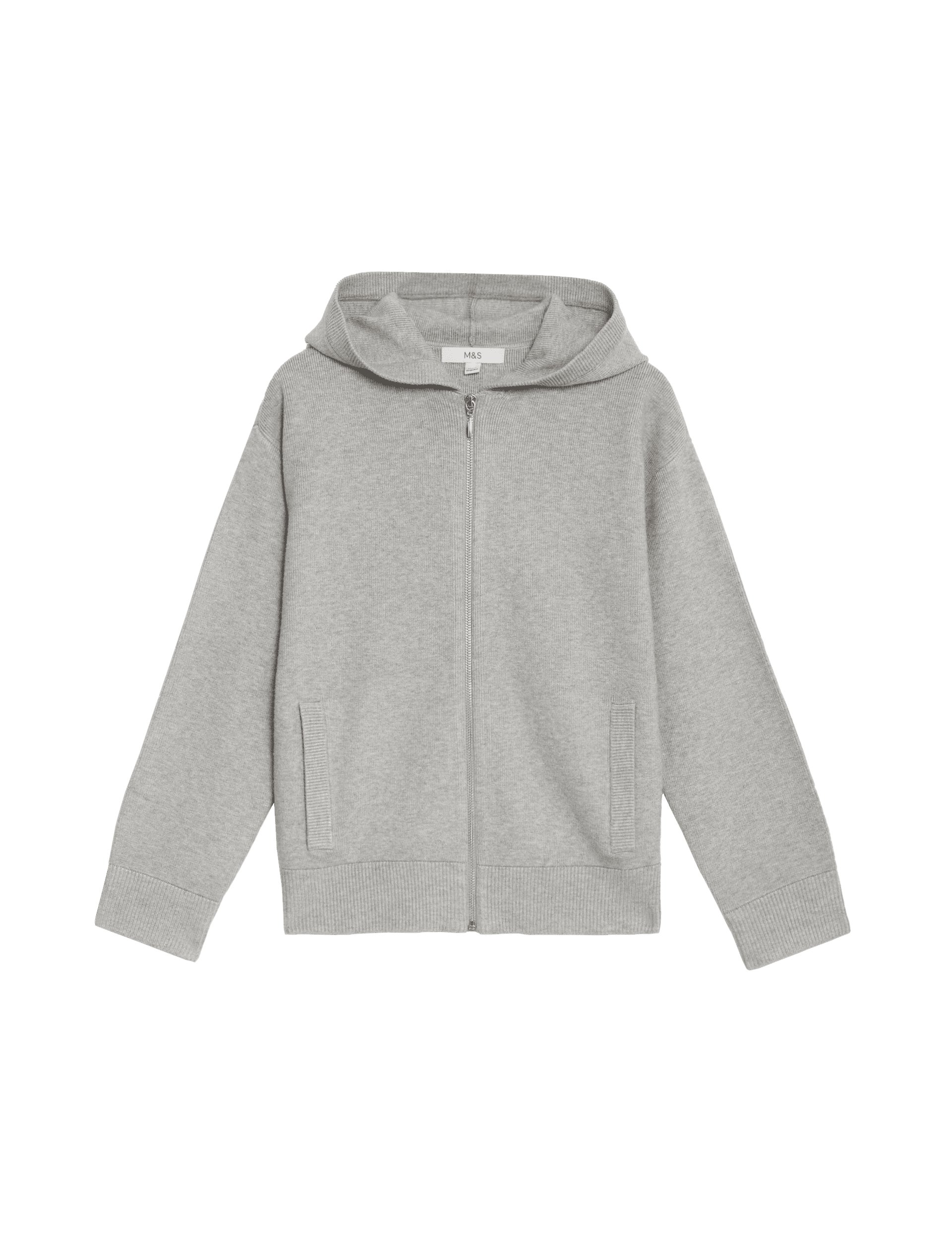 M&S Collection Women's Soft Touch Knitted Zip Up Hoodie - L - Grey Marl, Grey Marl,Rose,Mocha