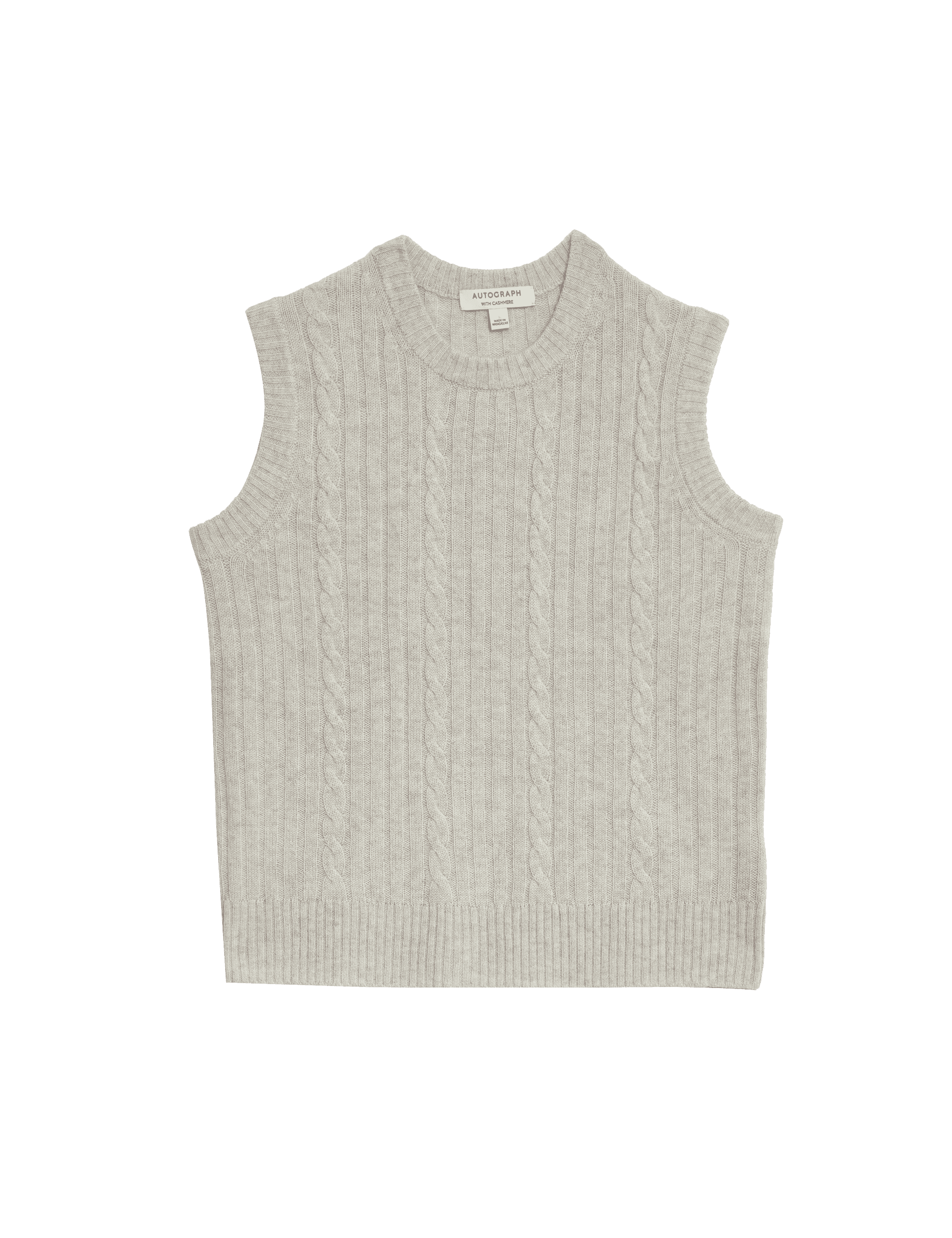 Autograph Women's Merino Wool Rich Cable Knit Vest with Wool - Grey Marl, Rose Pink,Grey Marl