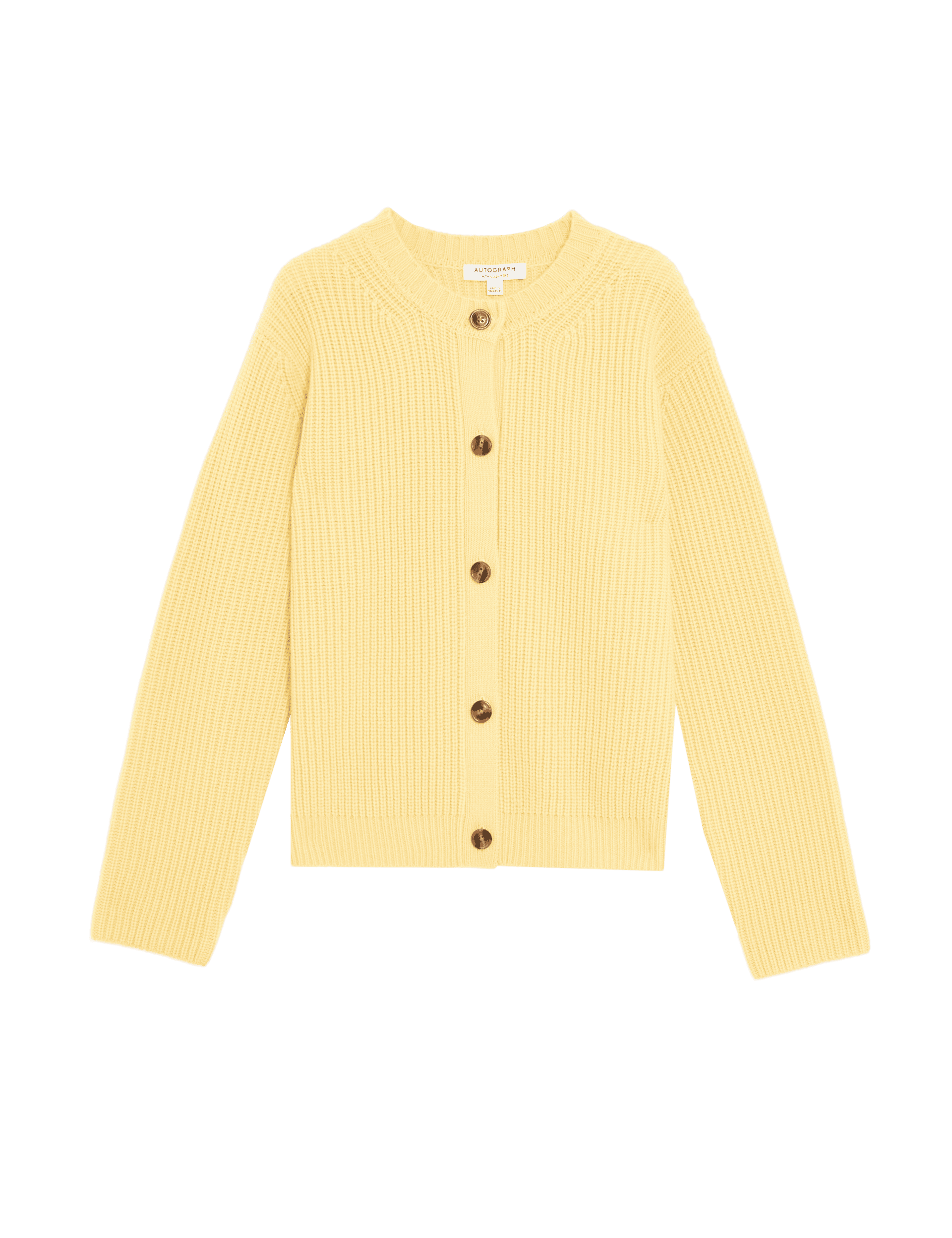 Autograph Women's Merino Wool Ribbed Cardigan with Cashmere - Buttercup, Nutmeg,Buttercup