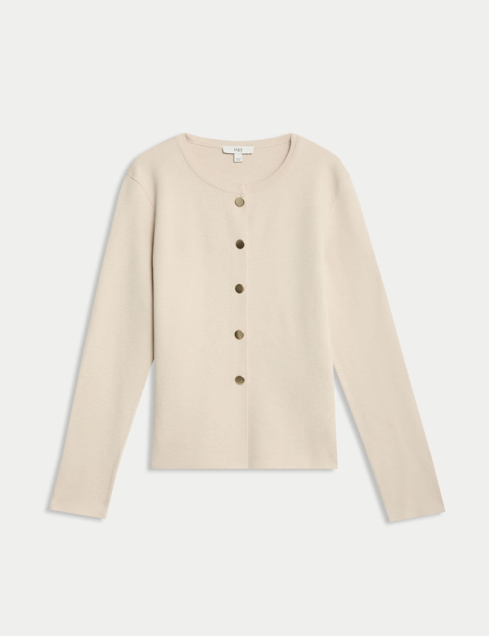 M&S Women's Textured Crew Neck Button Front Cardigan