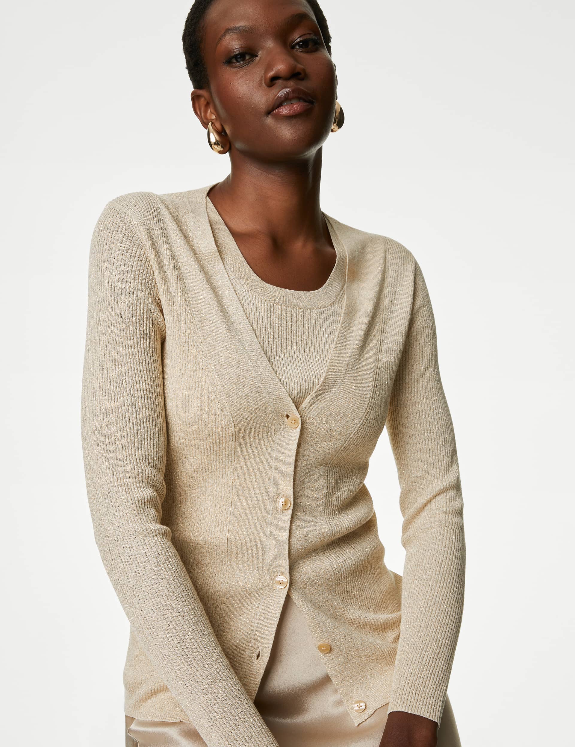 M&S Women's Sparkly V-Neck Button Front Cardigan