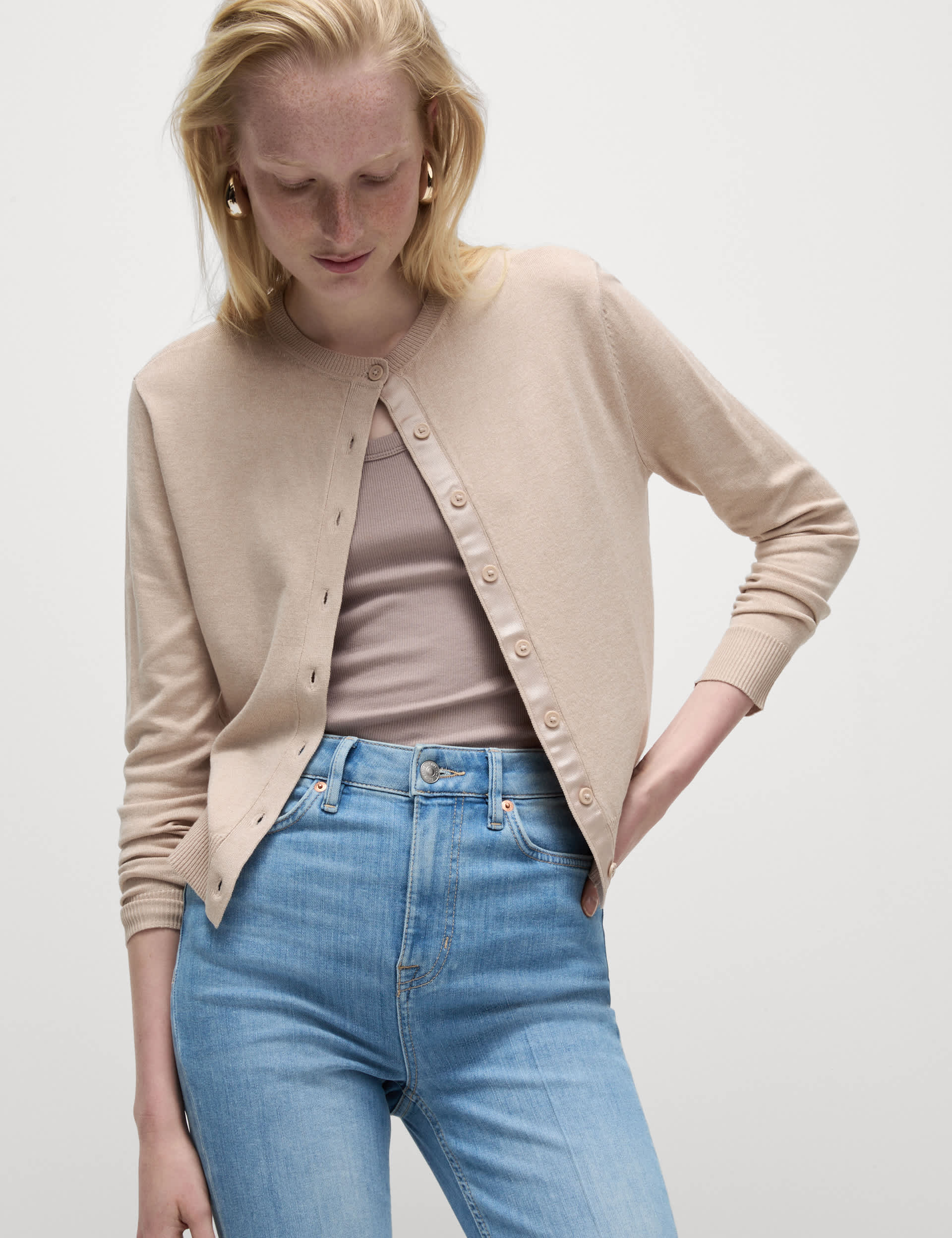 M&S Women's Crew Neck Button Front Cardigan