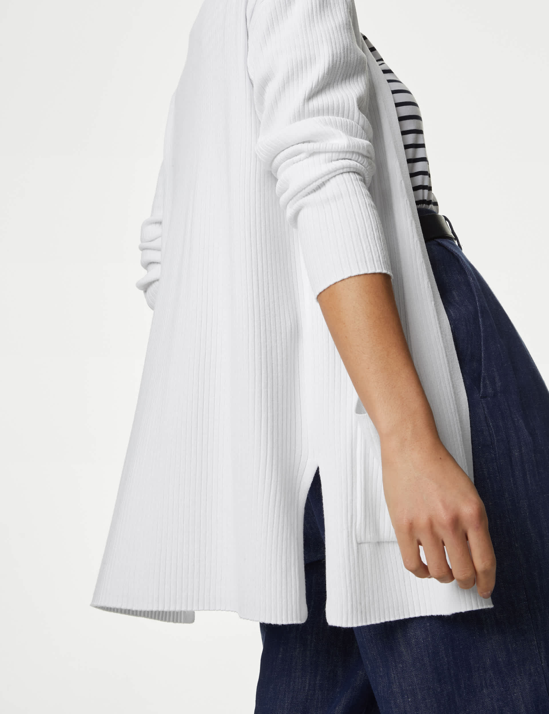 M&S Women's Ribbed Edge to Edge Longline Cardigan