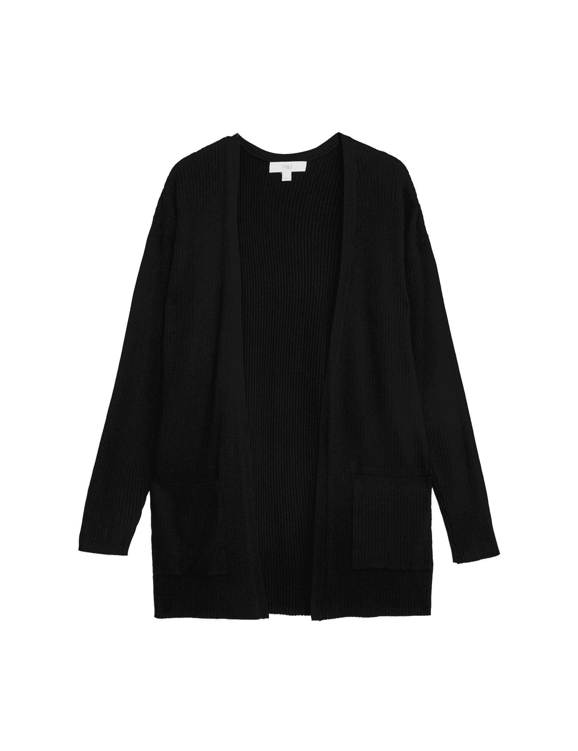 M&S Collection Women's Ribbed Edge to Edge Longline Cardigan - M - Black, Mocha,Black,Navy,Soft Whit