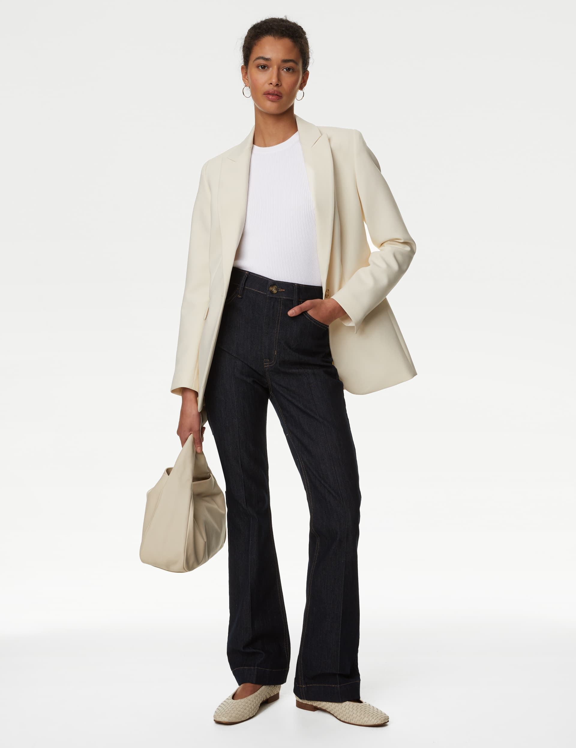 M&S Women's Ribbed Crew Neck Knitted Top