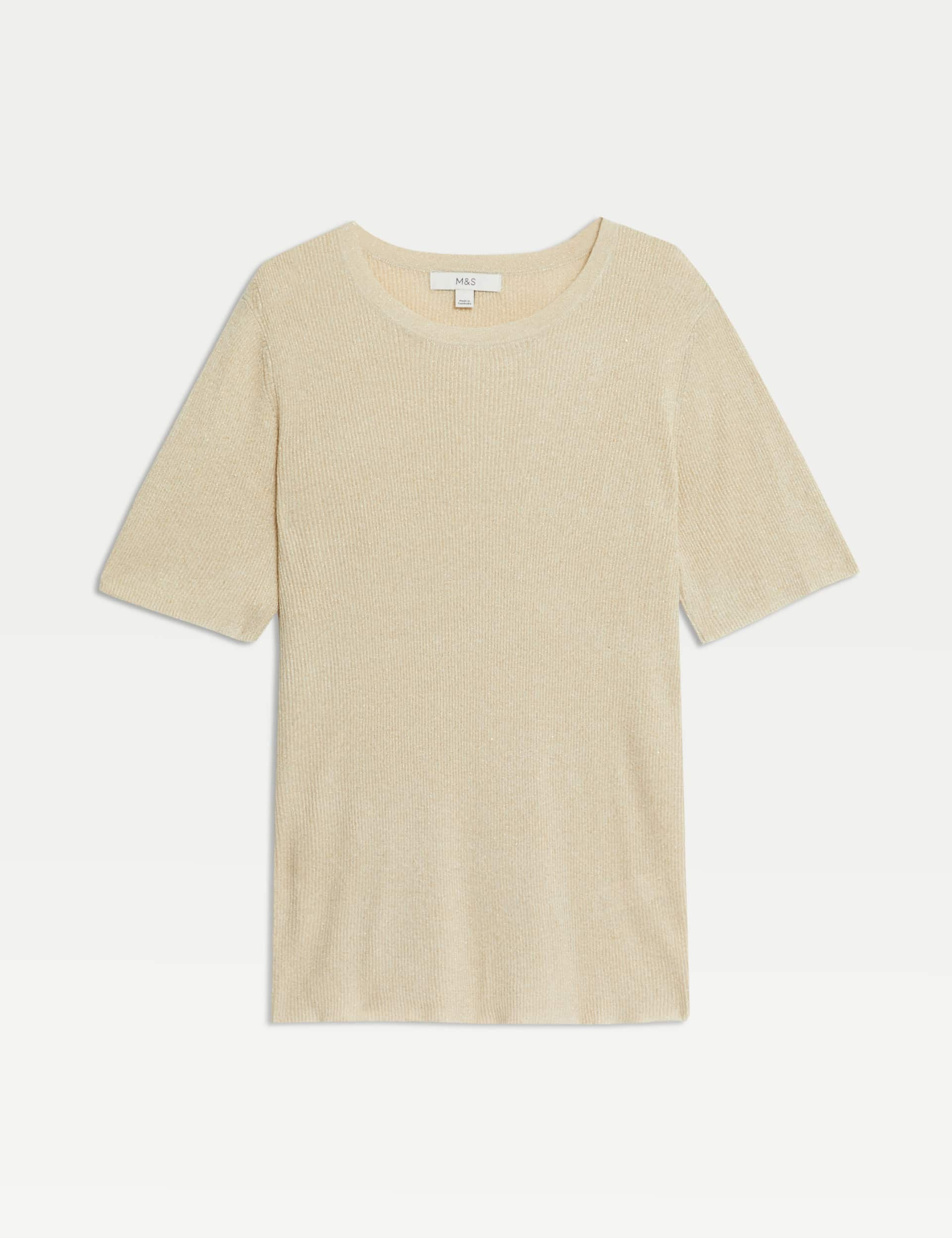 M&S Women's Metallic Knitted Top - Gold Mix, Gold Mix,Silver