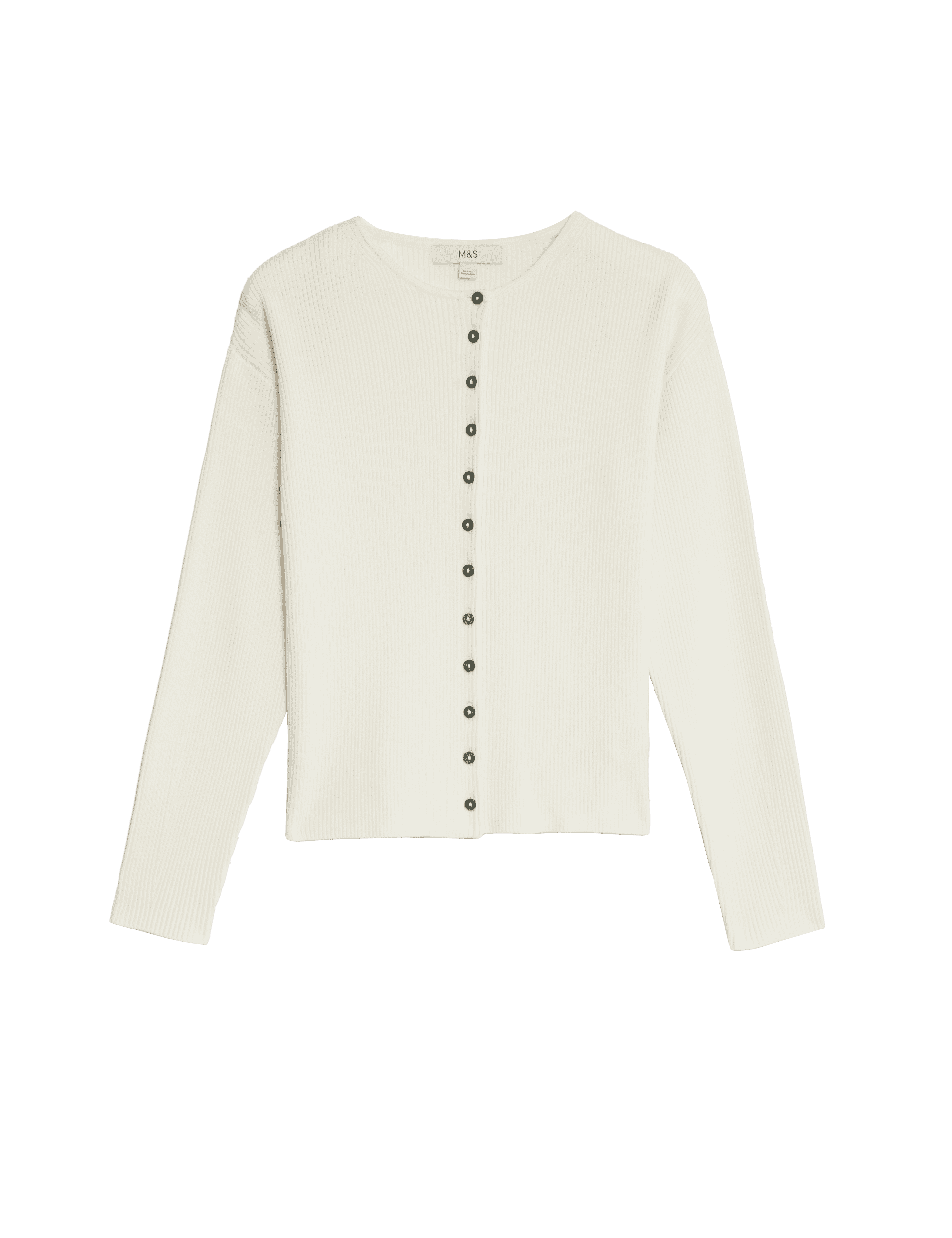 M&S Collection Women's Ribbed Crew Neck Cardigan - 16 - Ivory, Cappuccino,Grass,Ivory,Cornflower