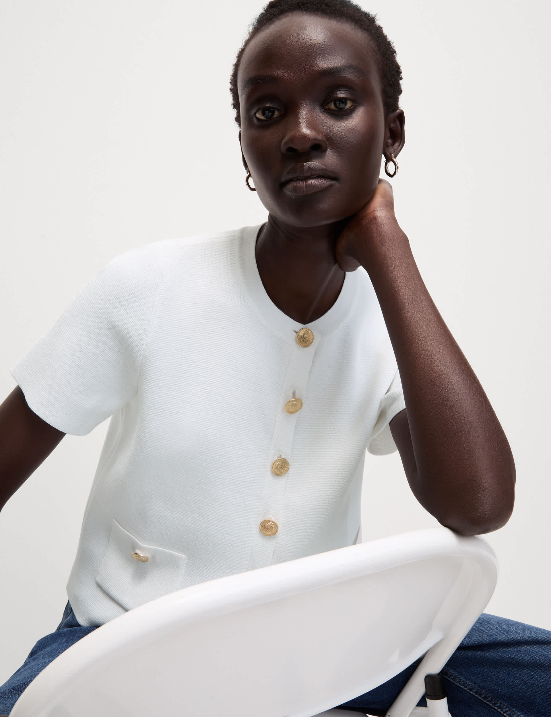 M&S Women's Crew Neck Button Front Cardigan