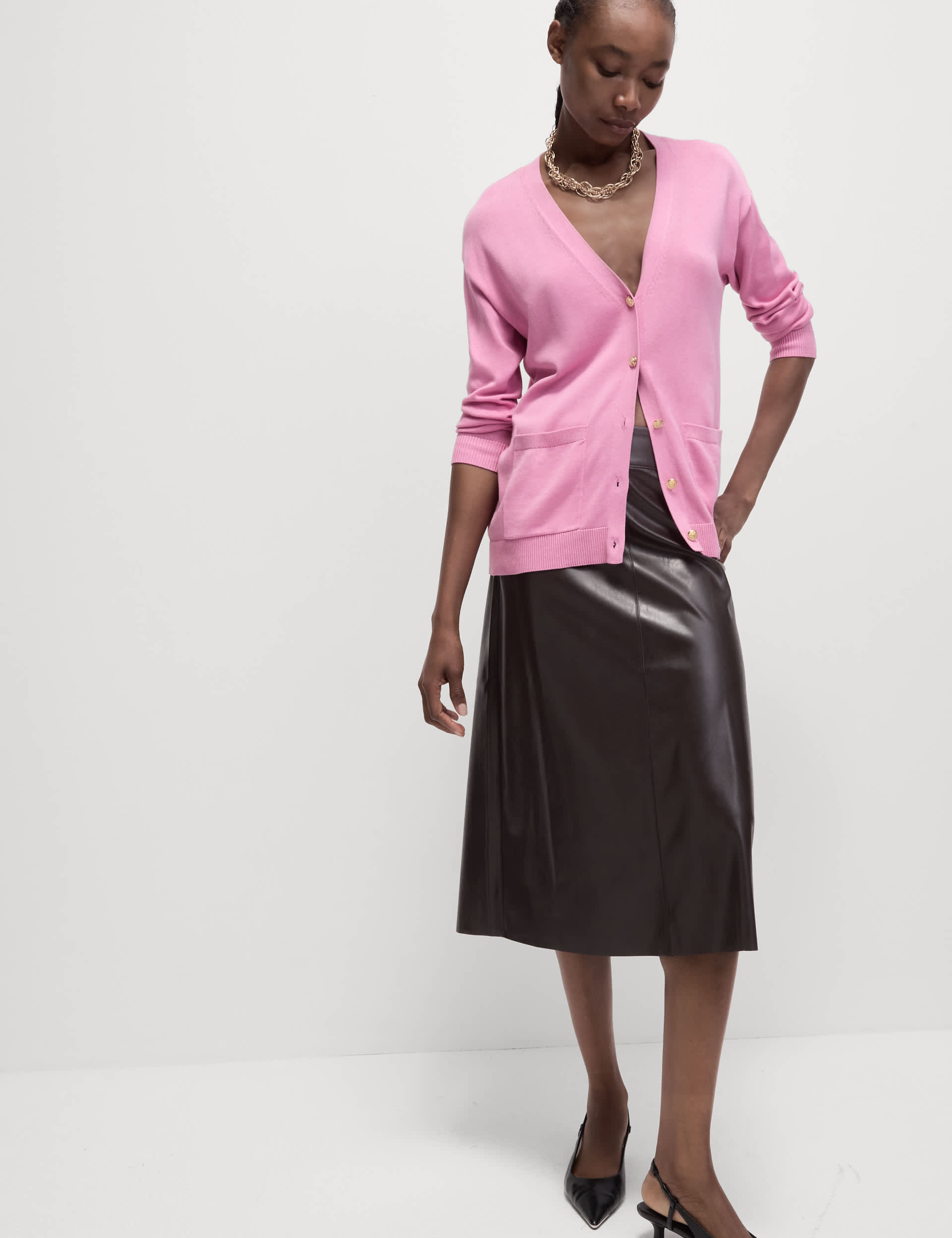 M&S Women's Cotton Rich V-Neck Longline Cardigan