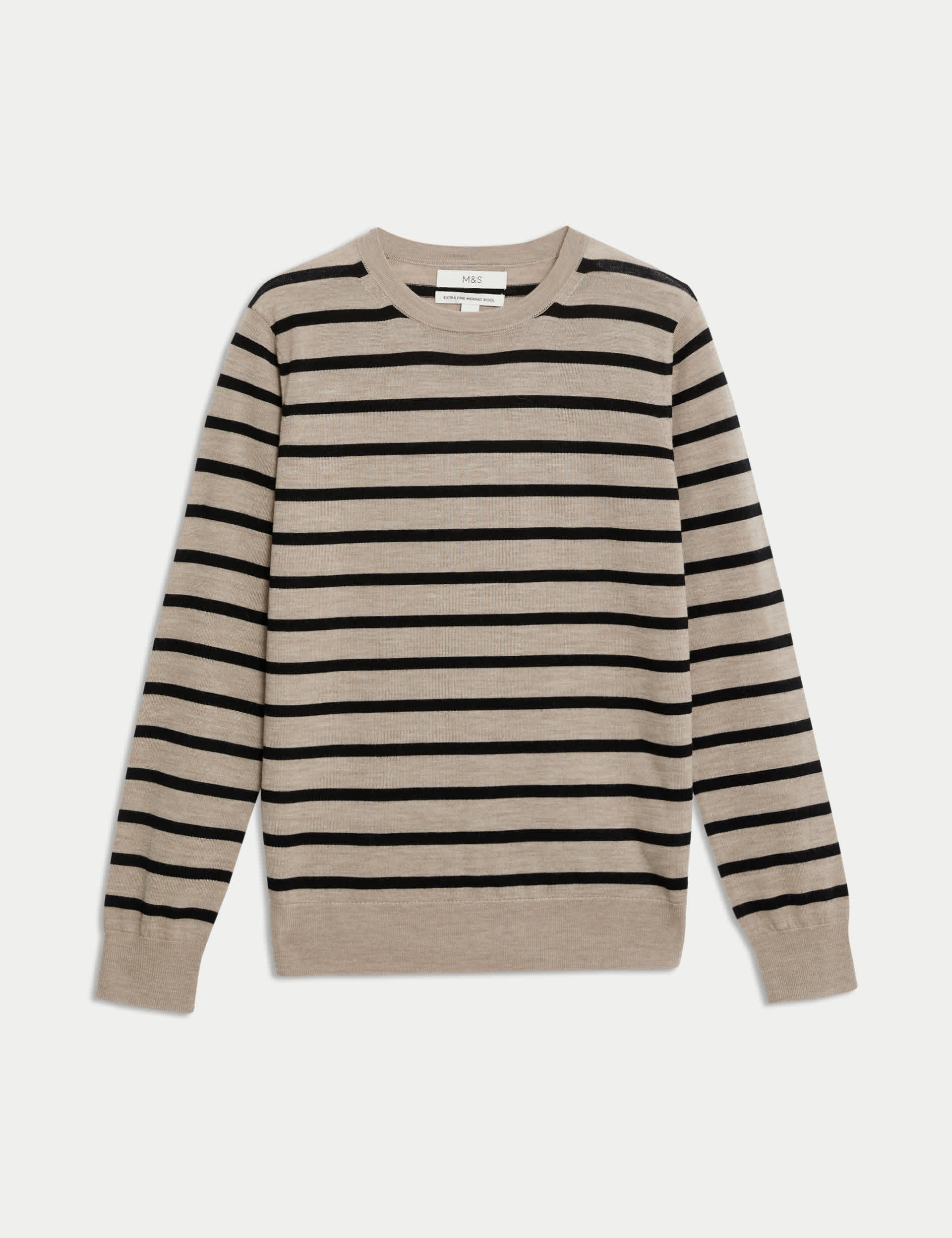 M&S Women's Pure Merino Wool Striped Jumper - 12 - Neutral, Neutral