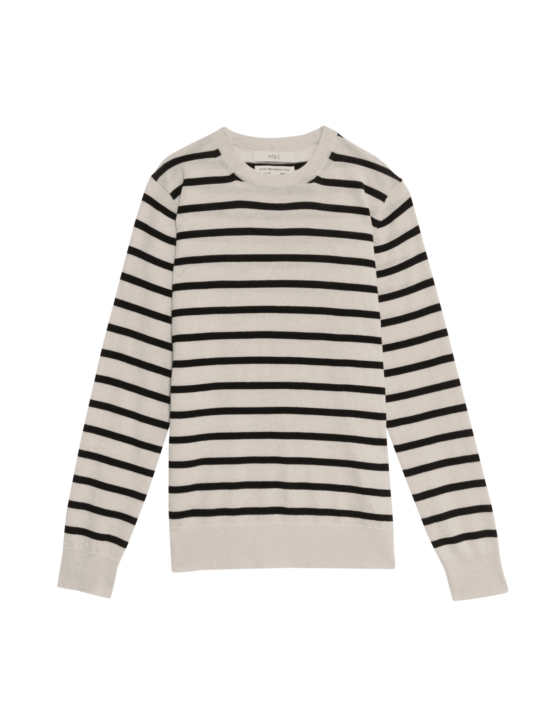 M&S Collection Women's Pure Merino Wool Striped Jumper - 14 - Black, Hazelnut,Black