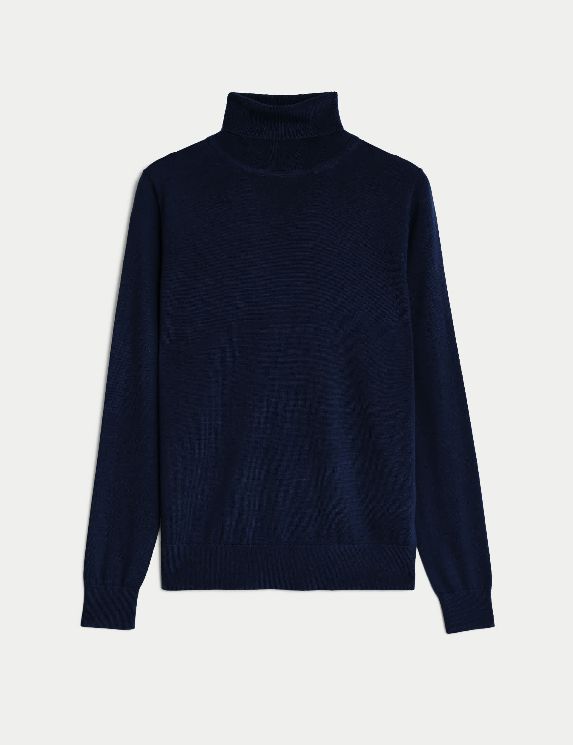 M&S Women's Pure Merino Wool Roll Neck Jumper - 14 - Navy, Bright Green,Navy,Black,Ivory,Cappuccino,Blue