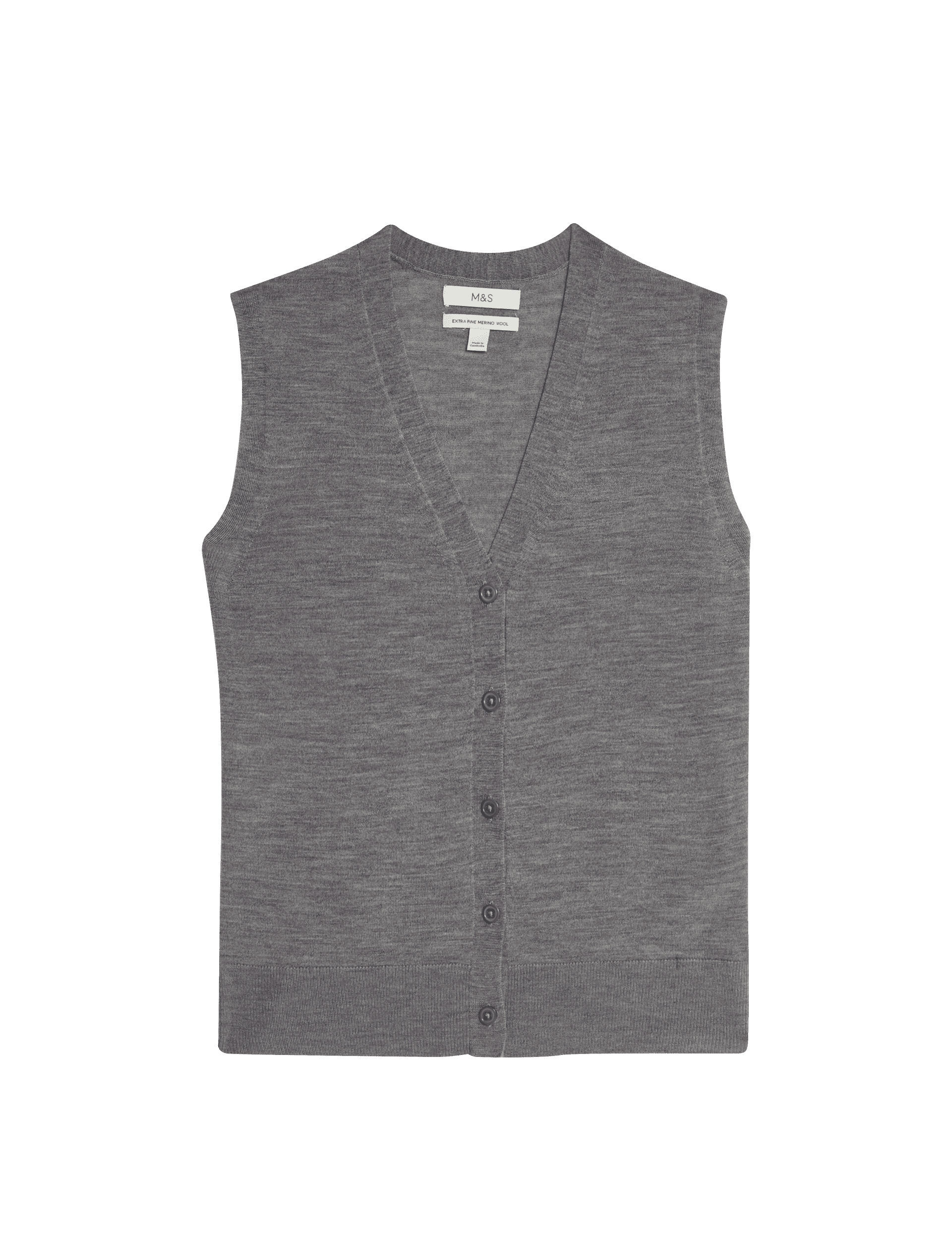 M&S Collection Women's Pure Merino Wool Knitted Waistcoat - Grey Marl, Grey Marl,Navy