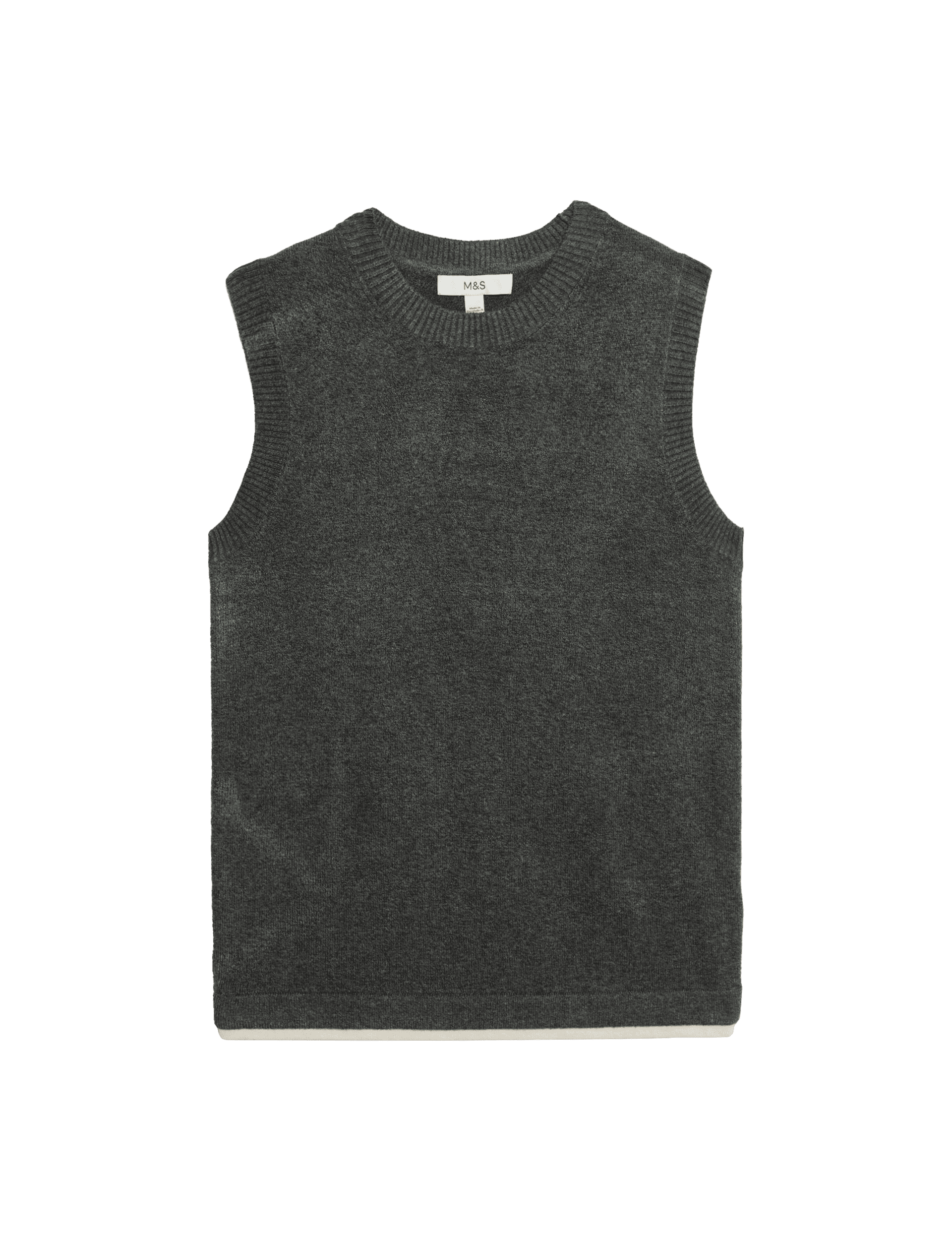 M&S Collection Women's Air-Yarn Crew Neck Tipped Detail Knitted Vest - M - Dark Grey, Dark Grey