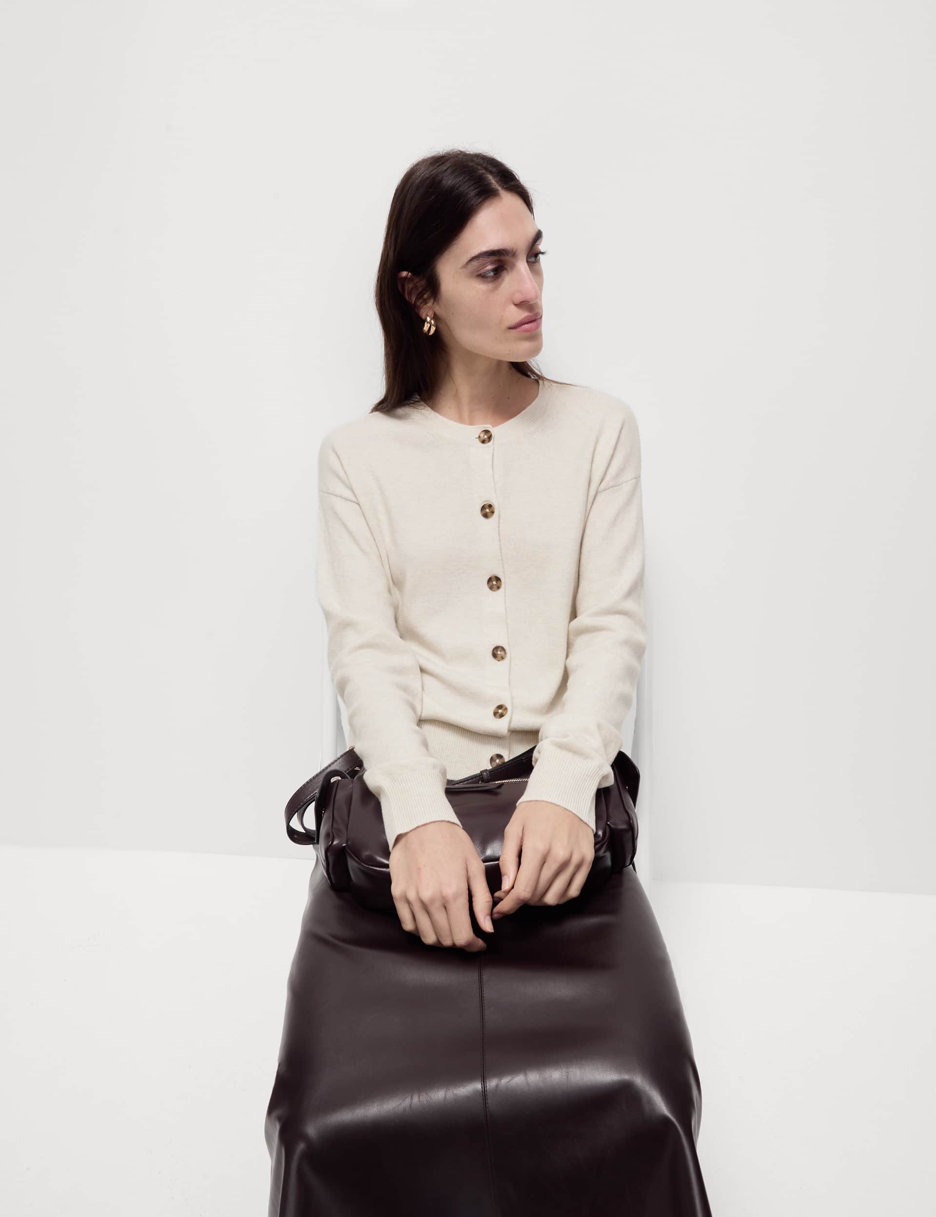 M&S Women's Air-Yarn Ribbed Crew Neck Cardigan