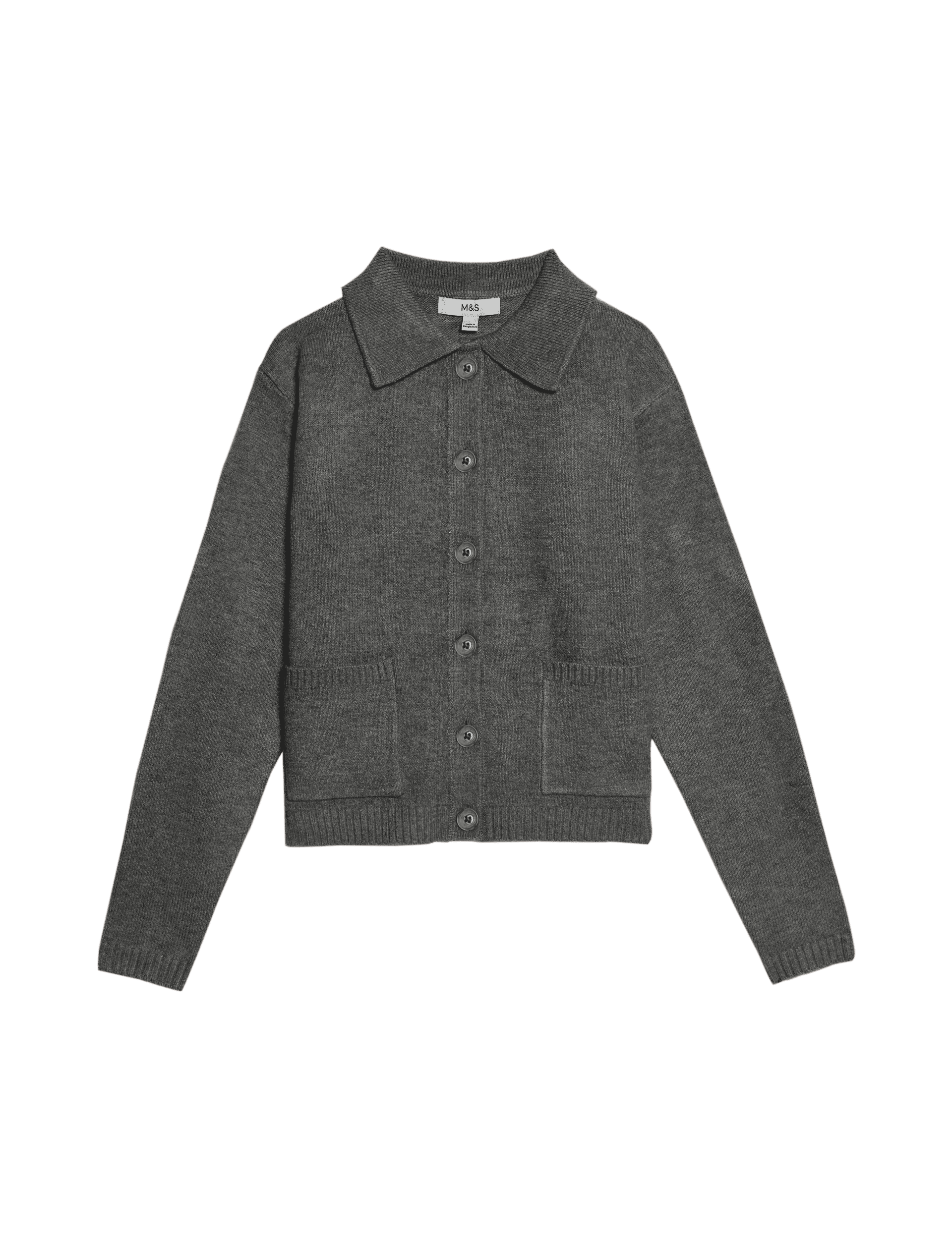 M&S Collection Women's Collared Neck Relaxed Fit Knitted Jacket - M - Dark Grey, Dark Grey,Dusted Li