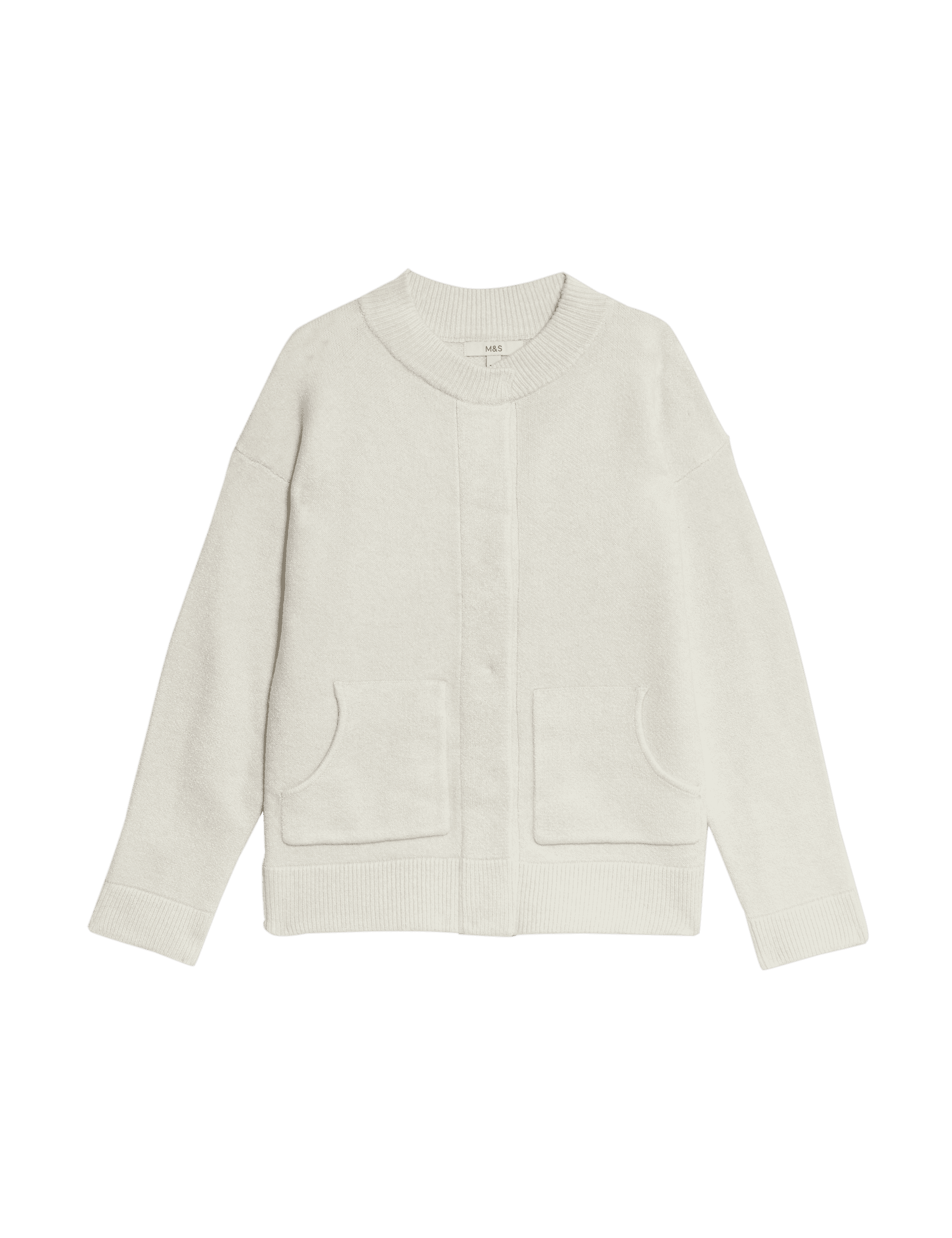 M&S Collection Women's Textured Air-Yarn Crew Neck Knitted Jacket - M - Light Natural, Grey Marl,Lig