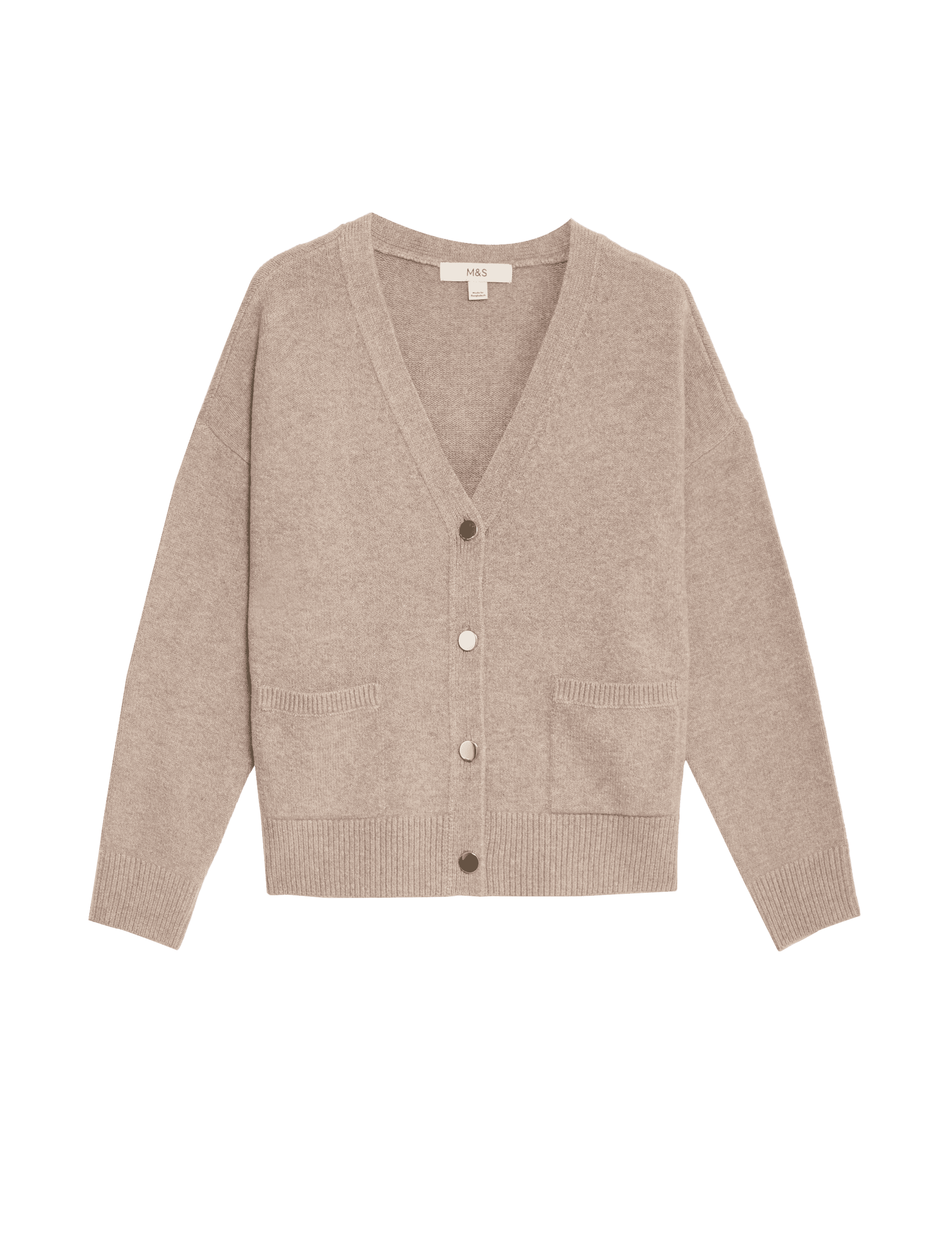 M&S Collection Women's V-Neck Button Front Relaxed Cardigan - M - Cappuccino, Dusted Lilac,Light Nat