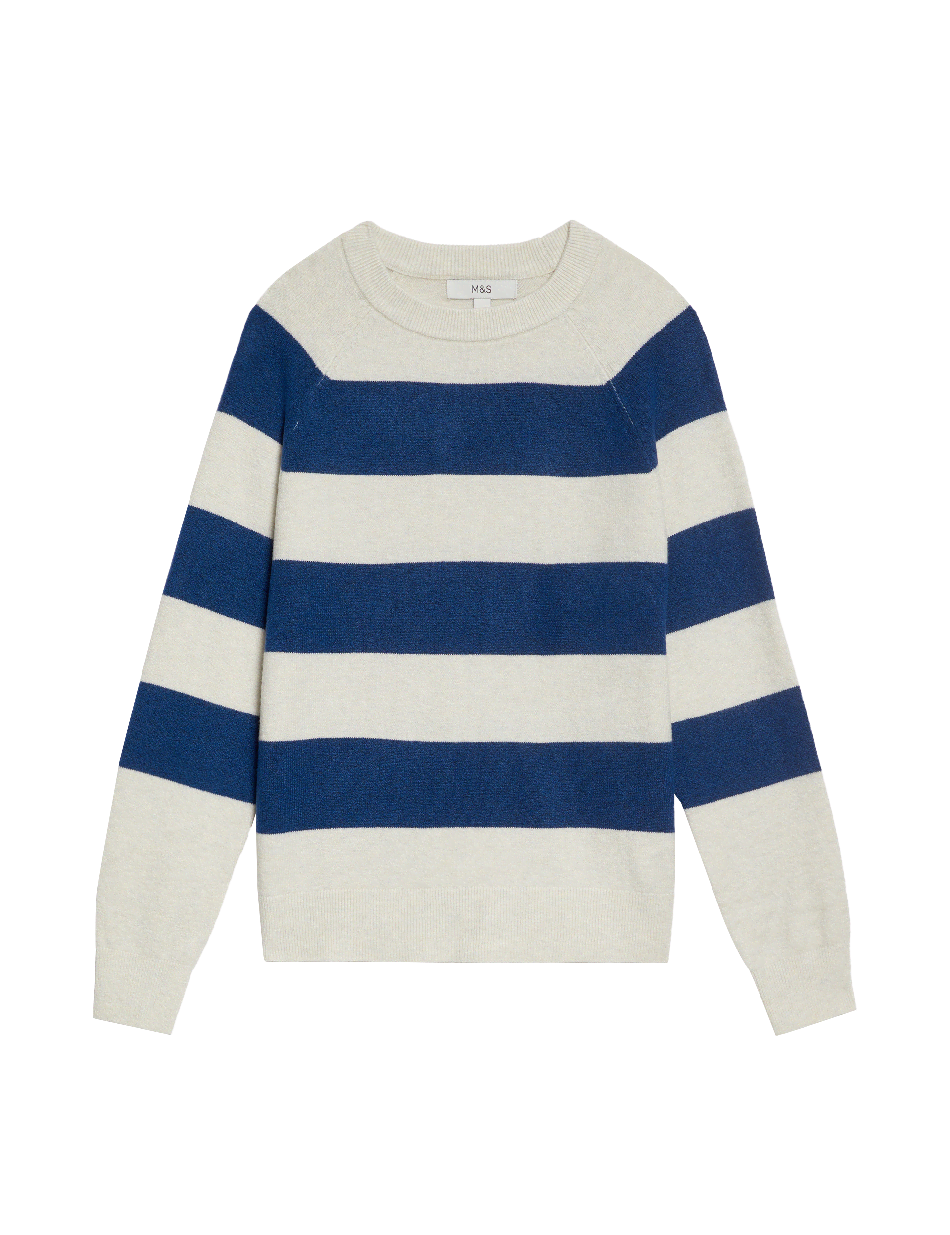 M&S Collection Women's Air-Yarn Striped Crew Neck Jumper - Dark Blue Mix, Neutral,Dark Blue Mix