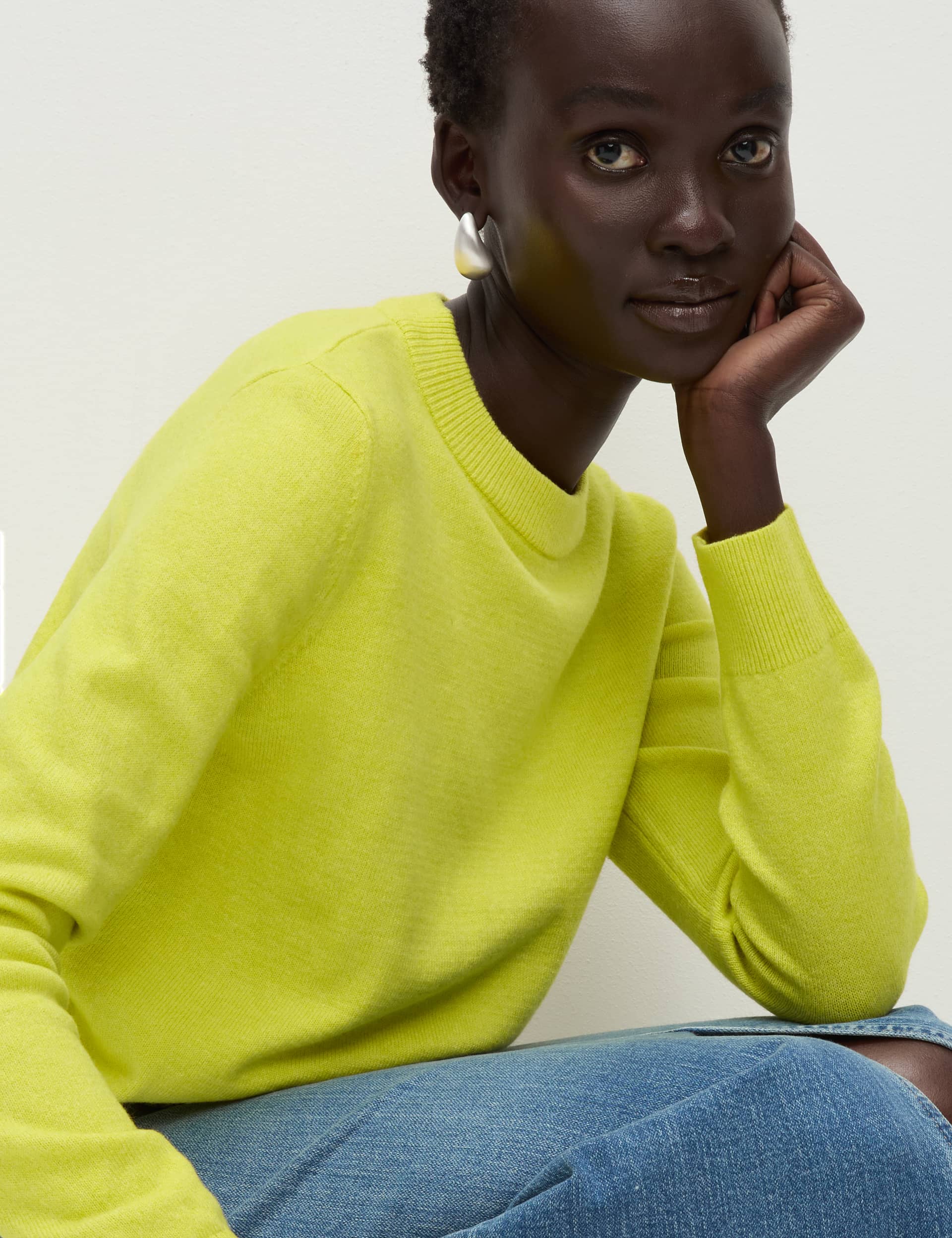 M&S Women's Air-Yarn Crew Neck Jumper - Acid Yellow, Nutmeg,Light Natural,Acid Yellow,Fresh Blue,Pink Shell