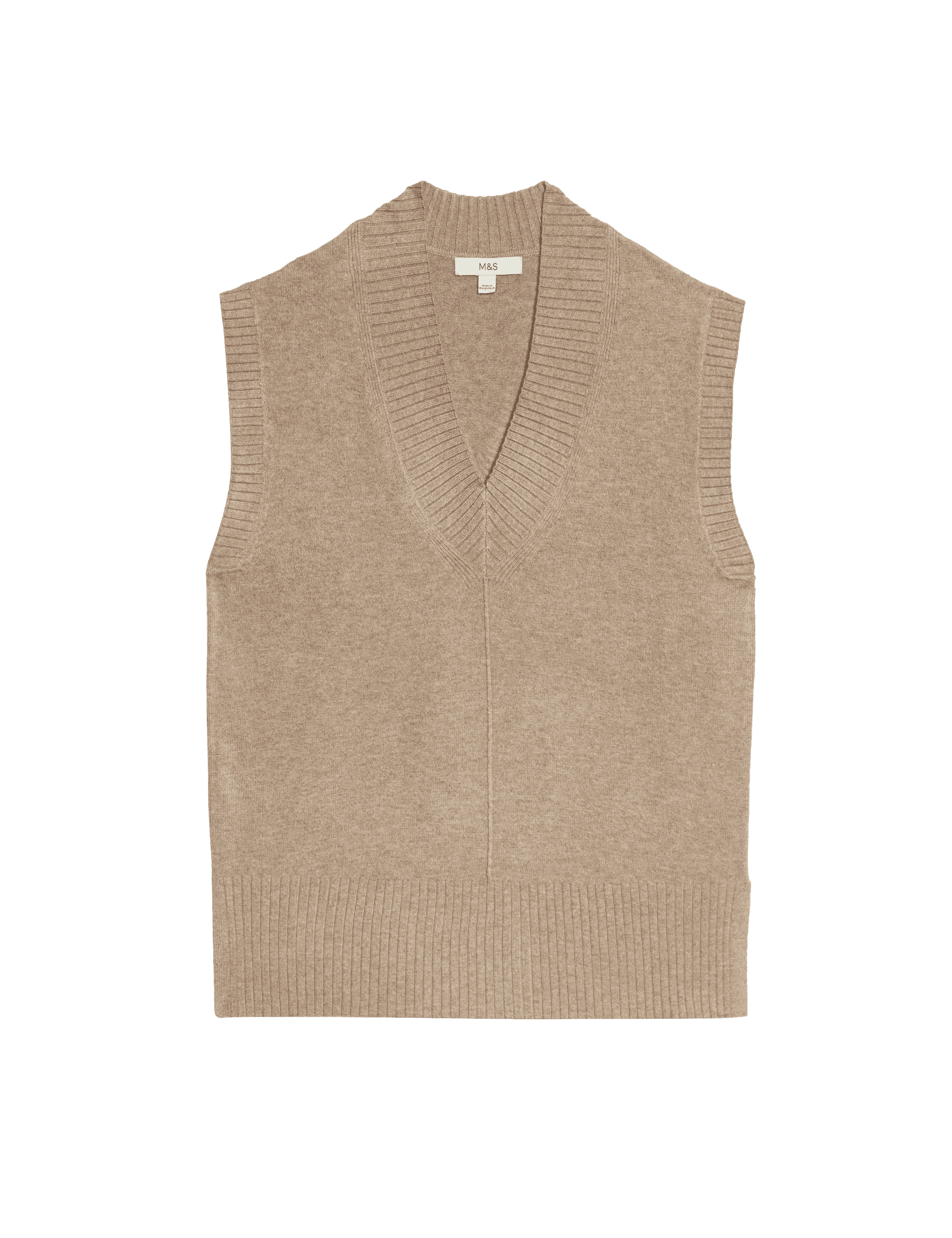 M&S Collection Women's Textured V-Neck Relaxed Knitted Vest - M - Cappuccino, Cappuccino,Grass