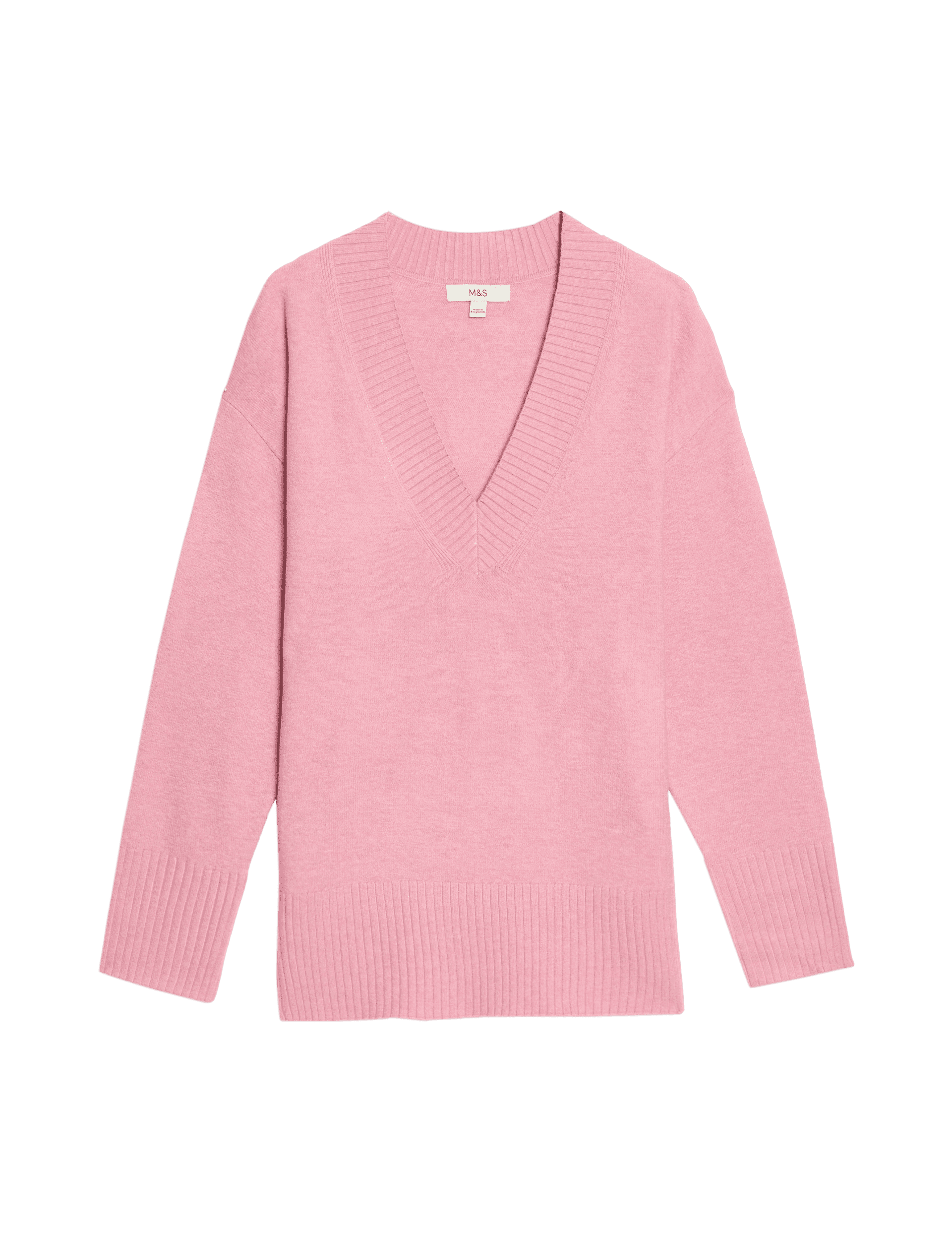 M&S Collection Women's Air Yarn V-Neck Relaxed Knitted Jumper - Rose Pink, Rose Pink,Grey