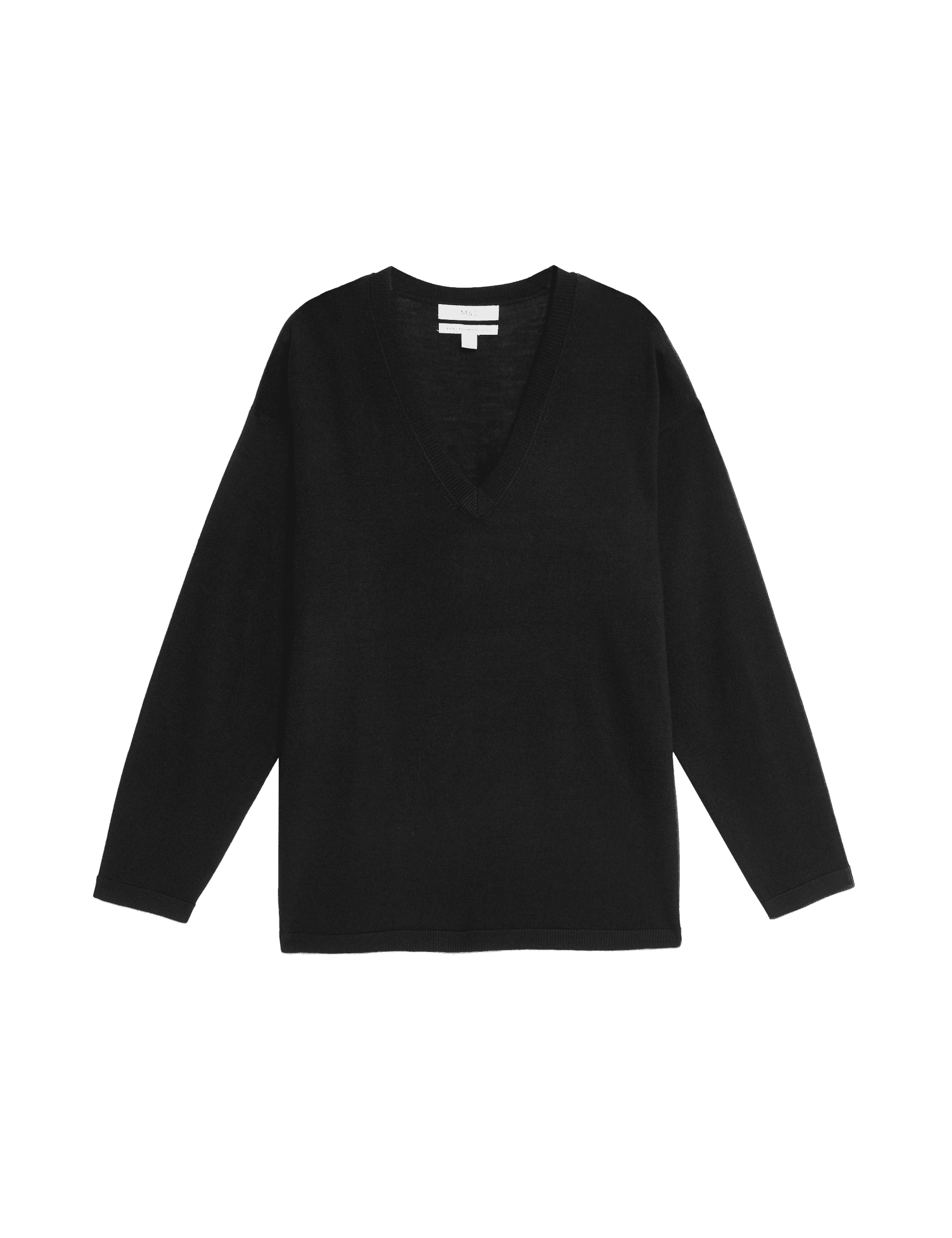 M&S Collection Women's Pure Merino Wool V-Neck Jumper - Black, Grey Marl,Cornflower,Black,Navy,Mocha