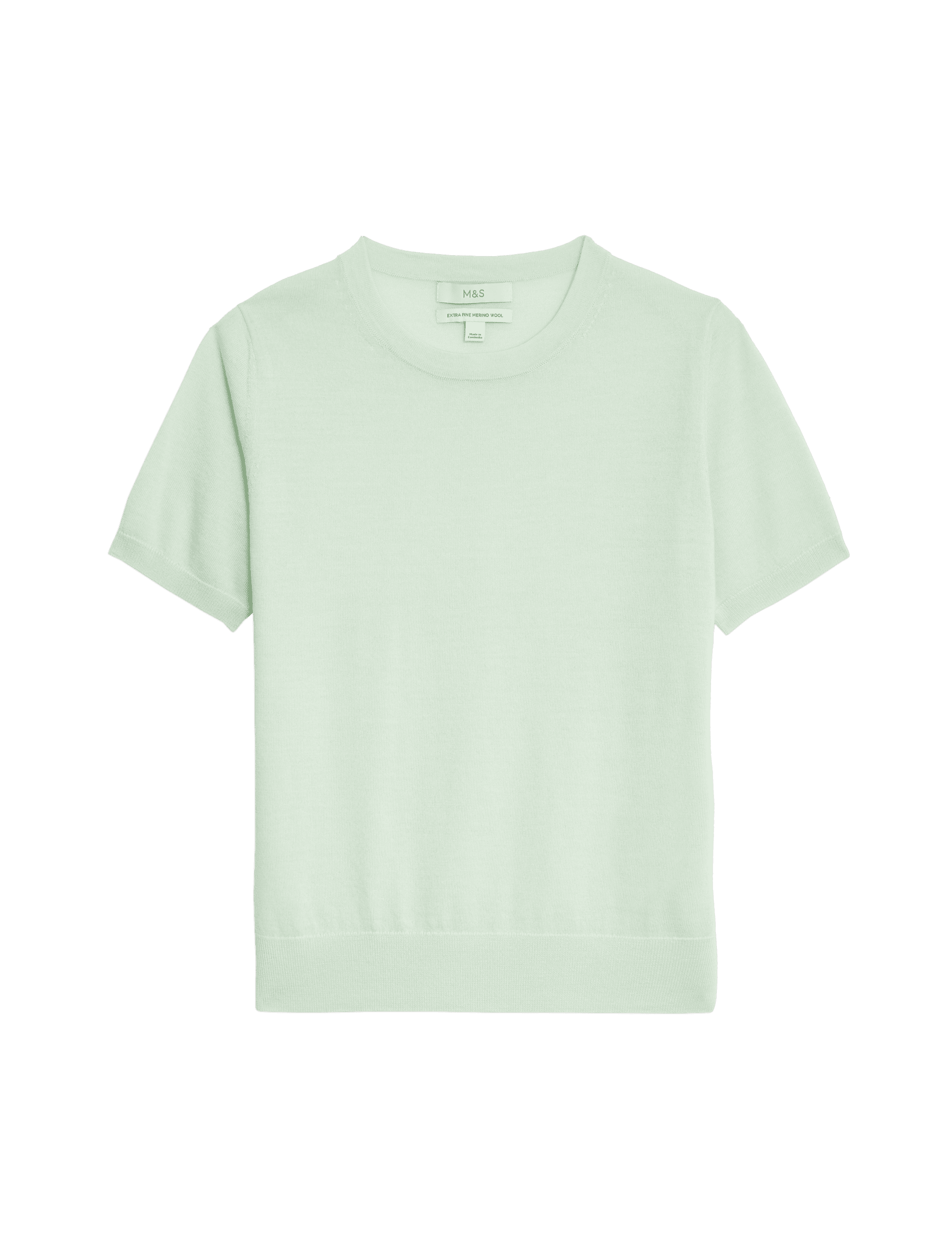 M&S Collection Women's Pure Merino Wool Crew Neck Knitted Top - Light Green, Cappuccino,Light Green,