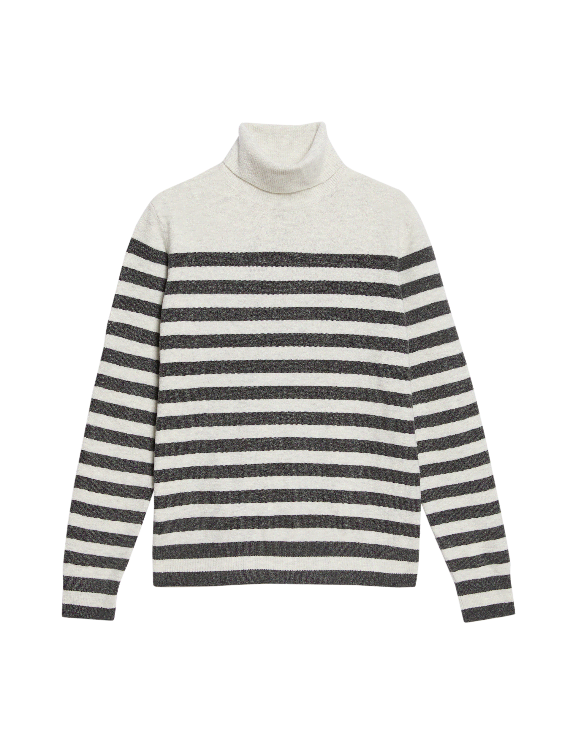 M&S Collection Women's Air-Yarn Striped Roll Neck Jumper - Light Grey, Light Grey